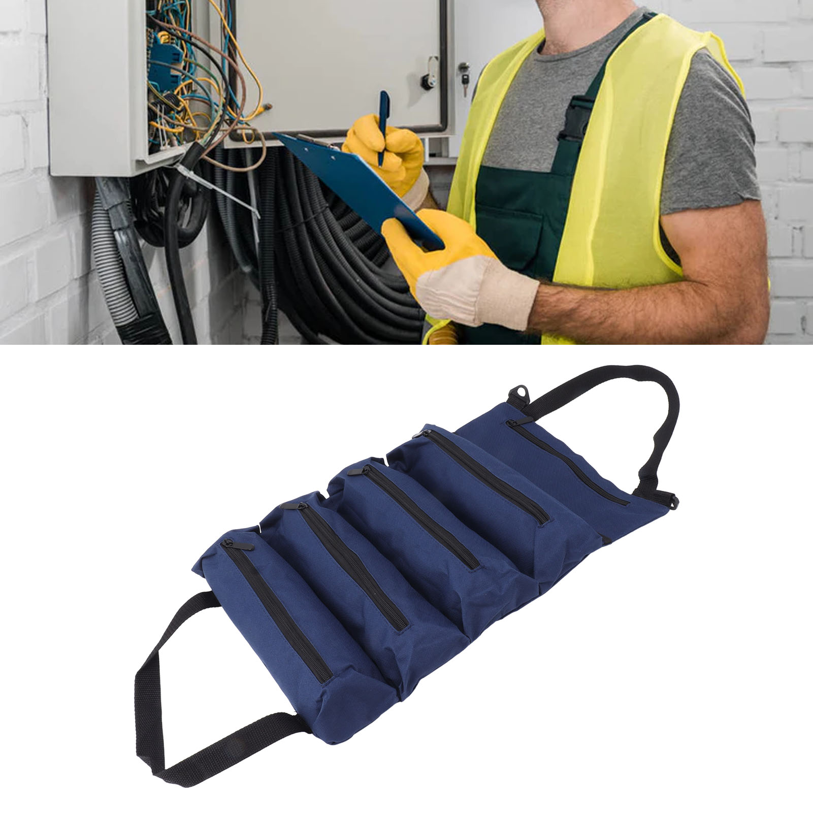 Multifunktionale Elektrikertasche, Rutschfest, Mit Mehreren Fächern, Tragetasche Aus Canvas, Zusammenrollbare Werkzeugtasche Aus Oxford-gewebe, Blau.