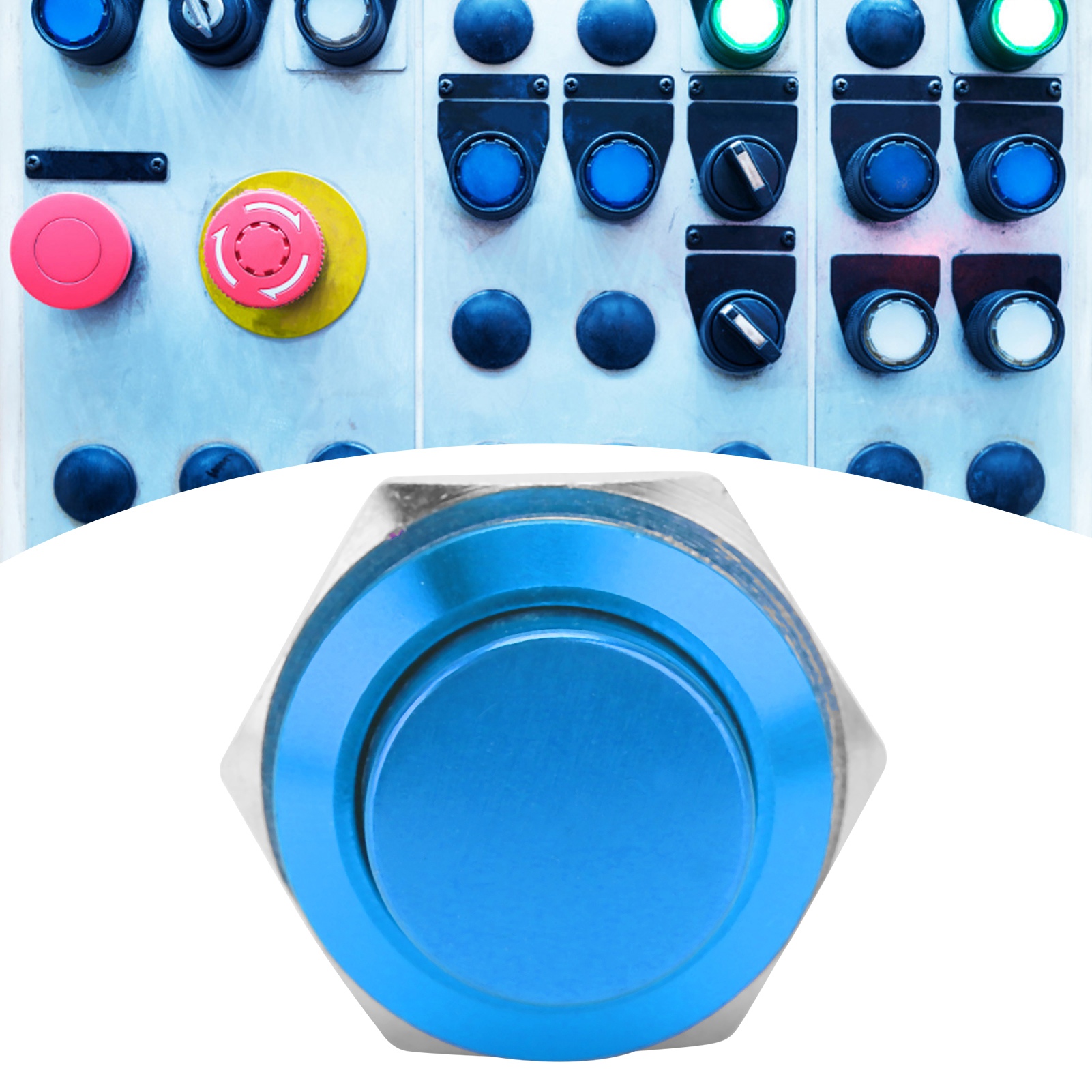 16 Mm Hoher Metall-drucktaster, Vollständig Eloxiert, Selbstrückstellend, Mit Stellschraube, 220 V, Blau.