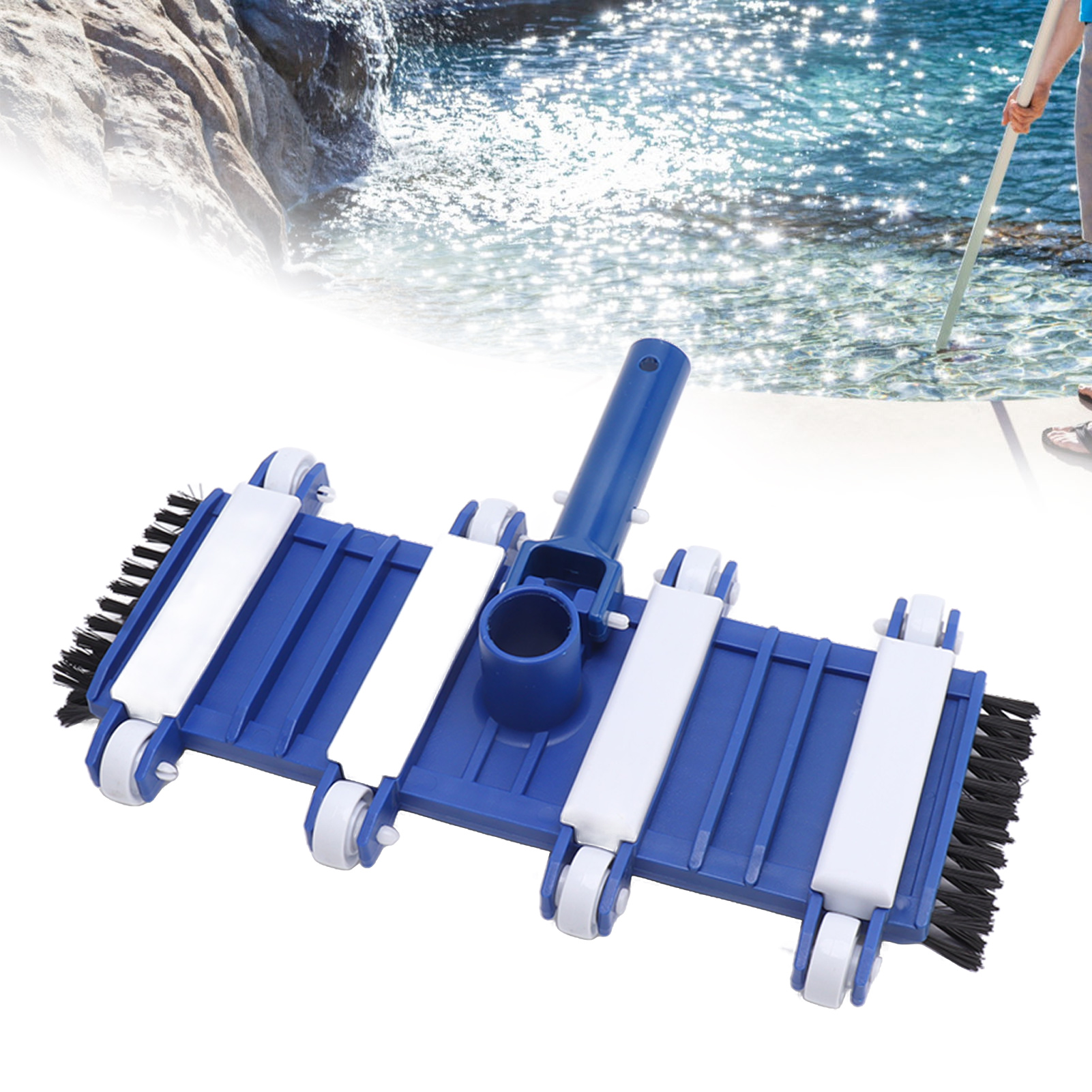 Poolroboter Mit Saugbehälter, Boden- Und Seitenbürsten Sowie Poolkopfreinigungsvorrichtung.