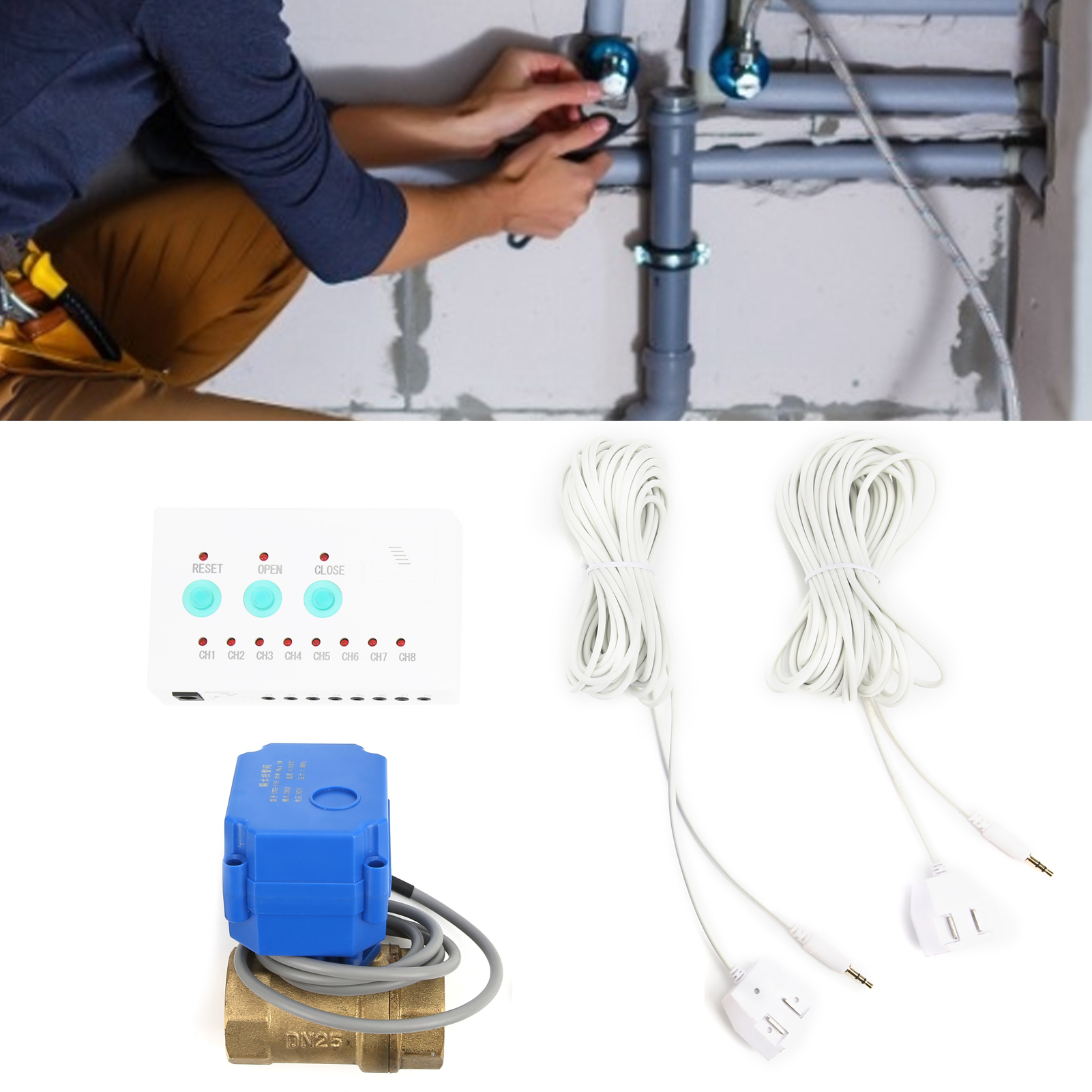 Intelligentes Leckageerkennungssystem Für Den Hausgebrauch Mit Dn25 Zweikanal-messingkugelsensor Und Einzelventil (europäischer Standard)