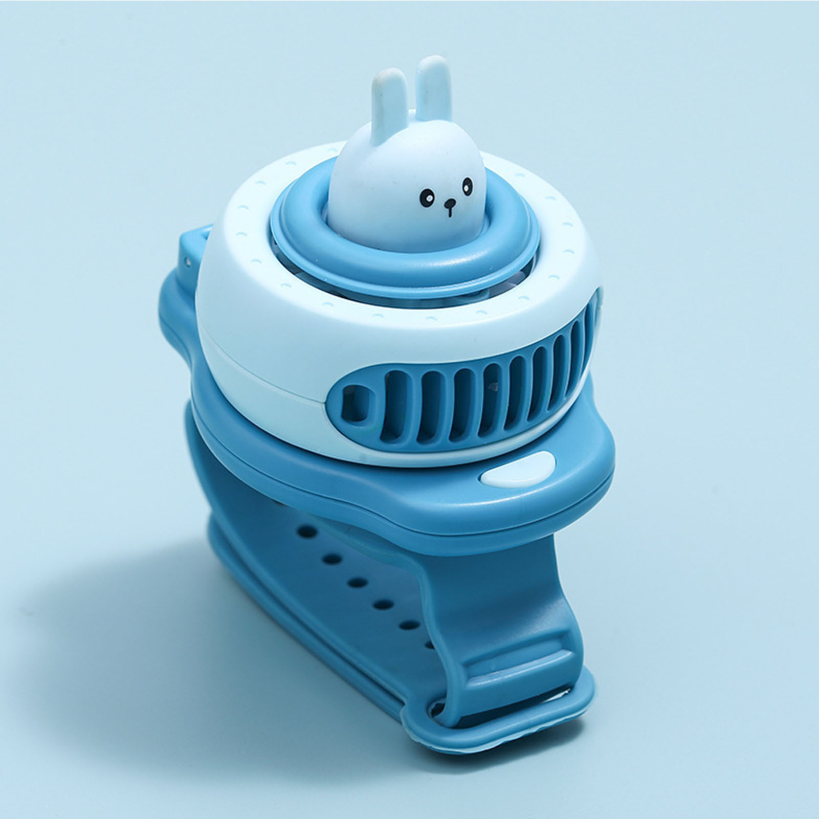 Tragbare Und Geräuschlose Miniatur-armbanduhr Für Kinder Mit Kreativem Cartoon-design Und Wiederaufladbarem, Geräuschlosem Usb-ventilator (blau).
