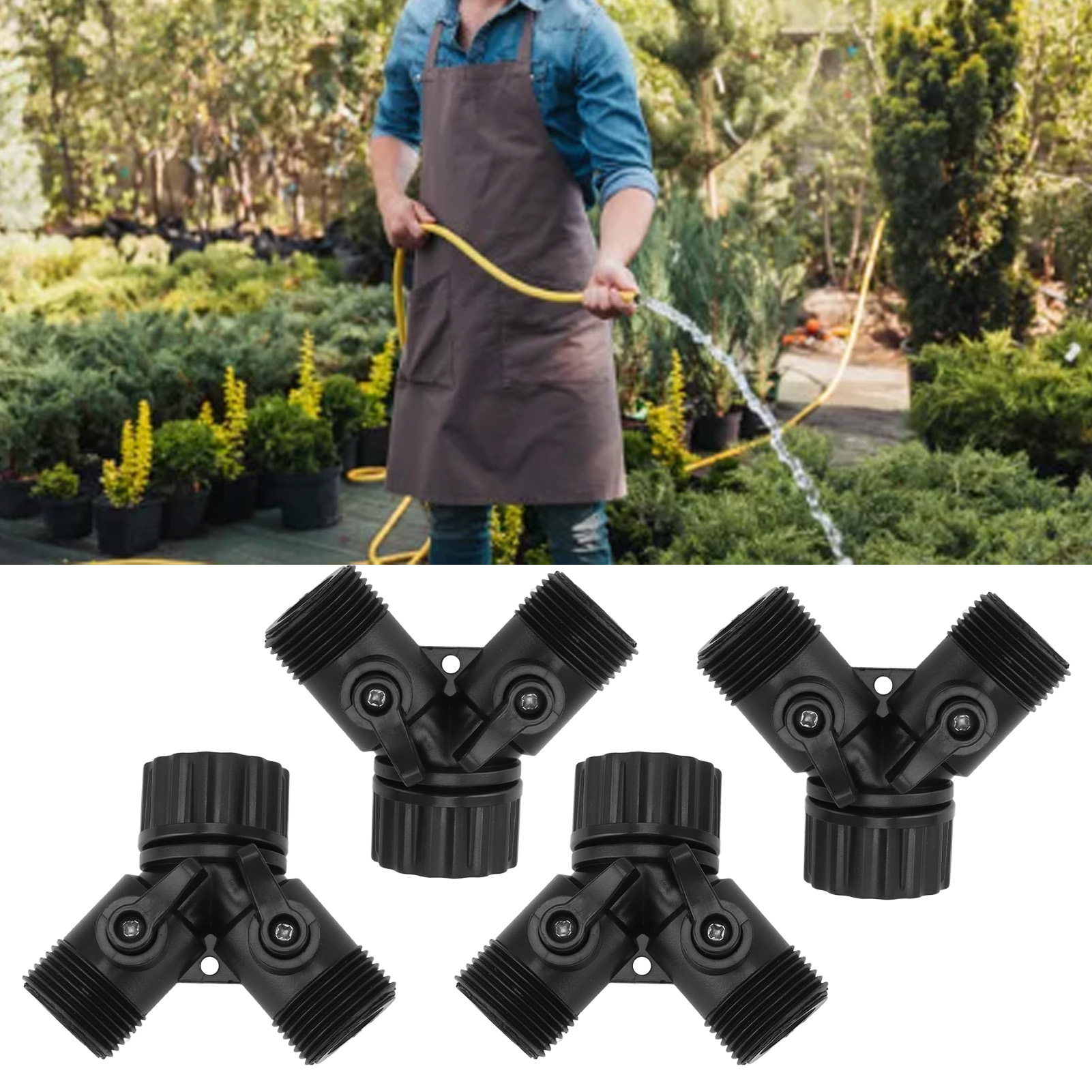 Y-förmiger T-förmiger Wasserhahnanschluss Nach Europäischen Normen, Zweiwegeverteiler Mit Einem Ausgang, Schnellanschluss Für Gartenschlauch, Schwarz.