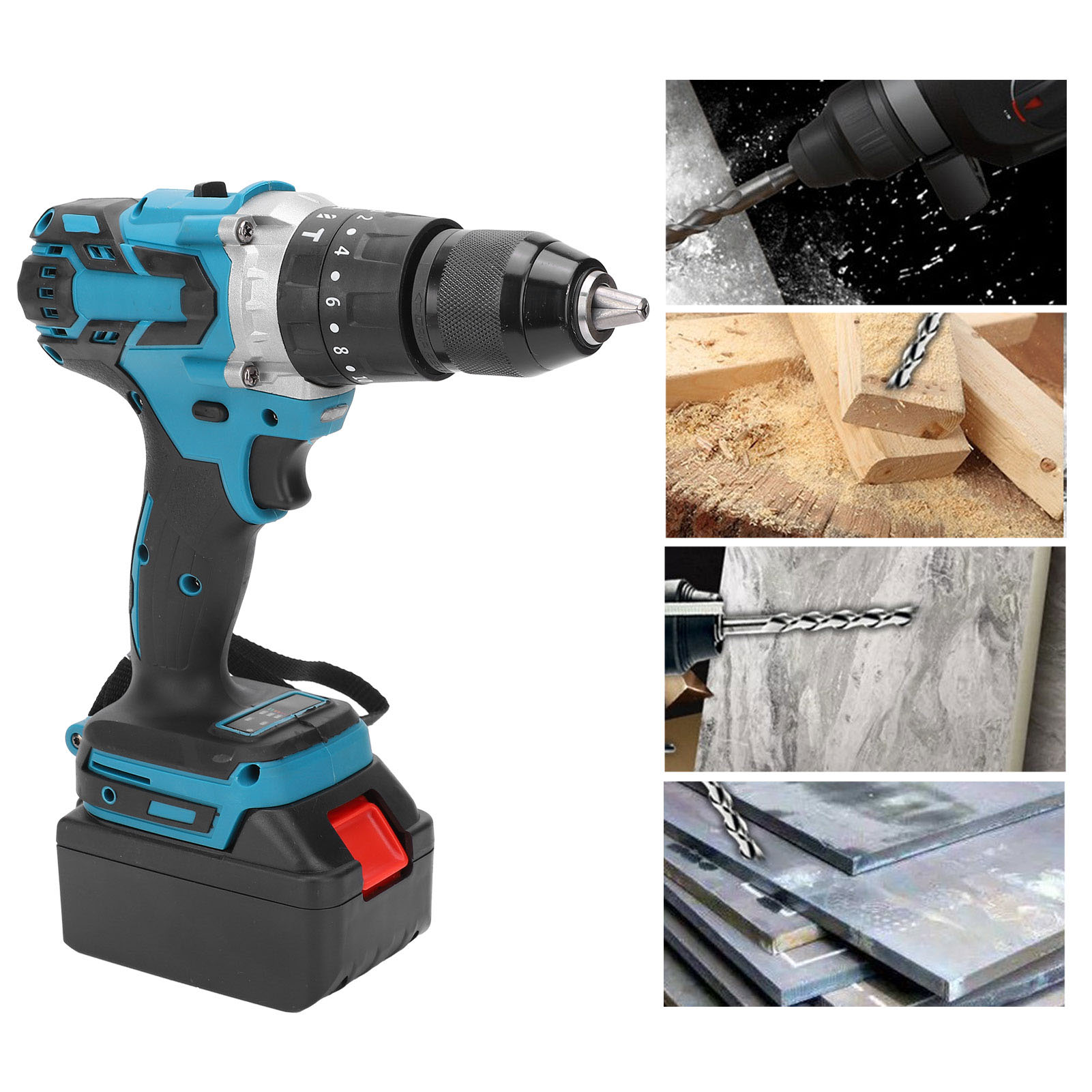 Leistungsstarker 13-mm-akku-schlagbohrer, Bürstenloser Lithium-ionen-akku, Multifunktionale Industriepistolenbohrmaschine, Farbiger Stahlbohrer, Europäischer Standard Ac 110–240 V