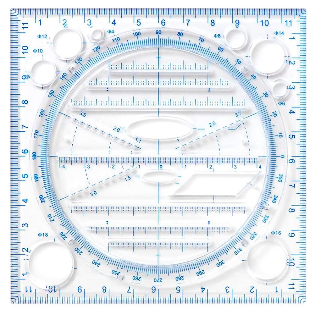 Multifunktionales, Rutschfestes Zeichenlineal, 360° Drehbare Messschablone, Geometrische Schablone, Zeichenschablone Für Schul- Und Bürobedarf, Blau, Einheitsgröße.