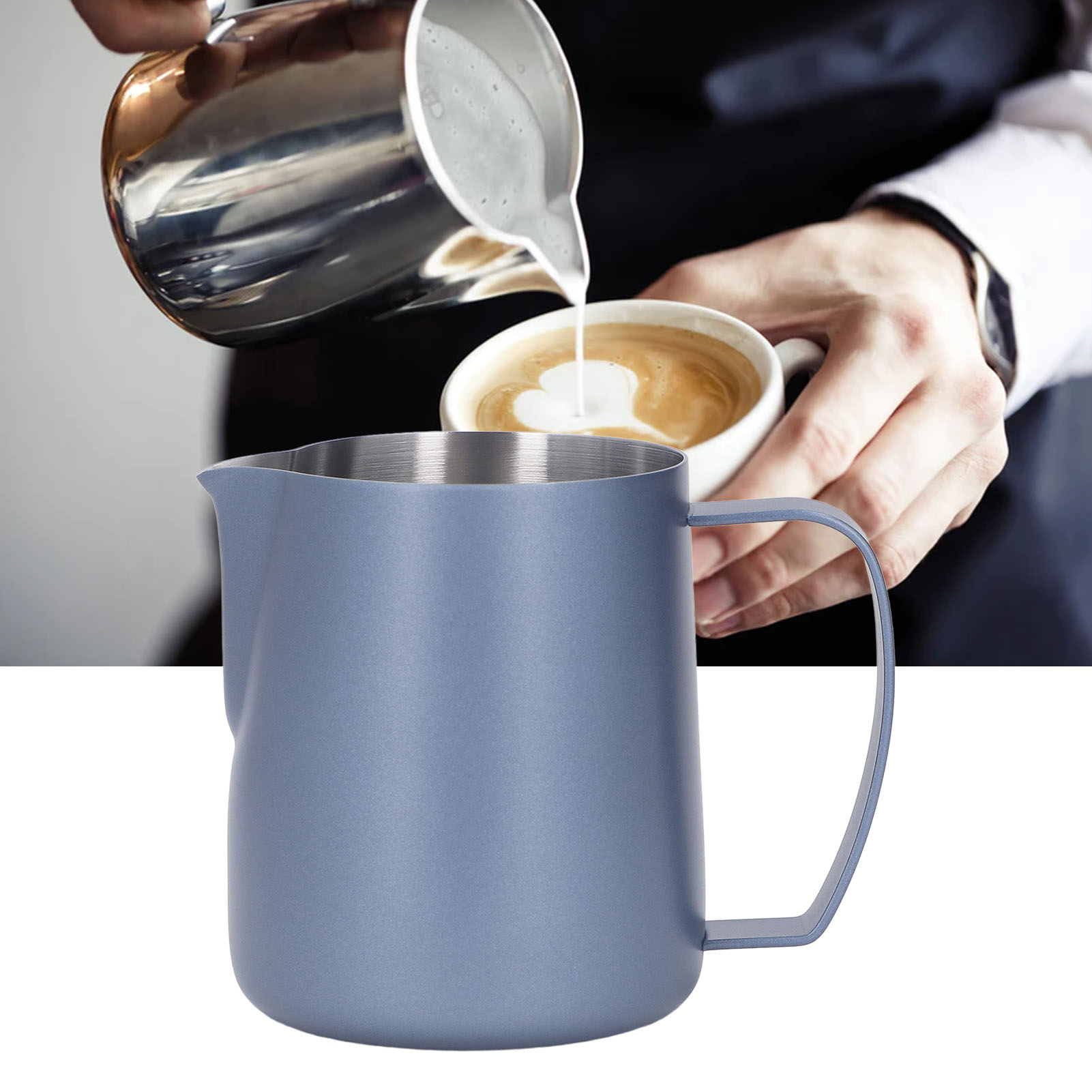 Dickwandiger Latte-art-becher Aus Edelstahl 304 Mit Geprägtem Ausguss, 450 Ml, Königsblau