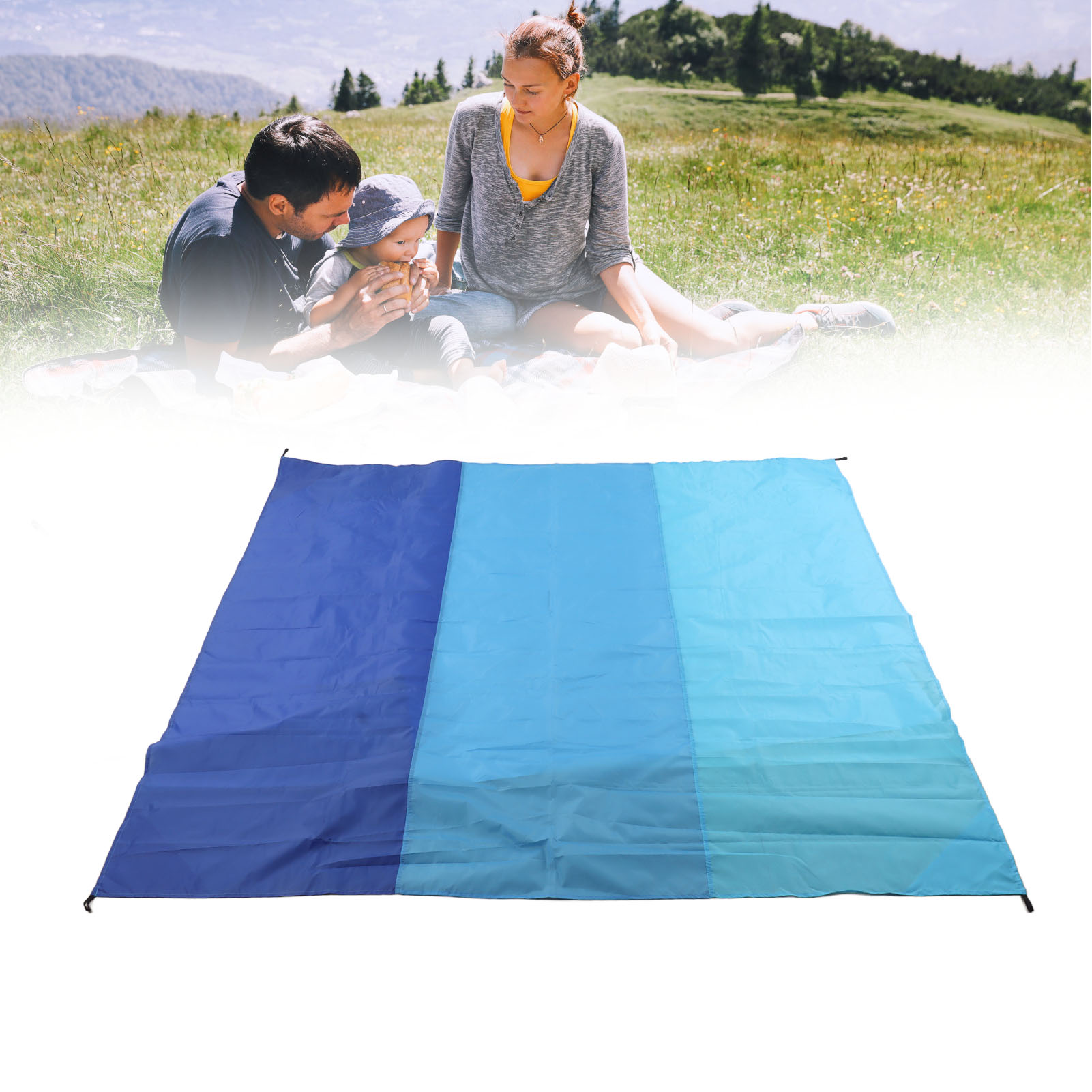 Wasserdichte Und Feuchtigkeitsbeständige Strandmatte 200 Cm X 210 Cm, Faltbare Picknickdecke, Dreiteiliges Set, Königsblau