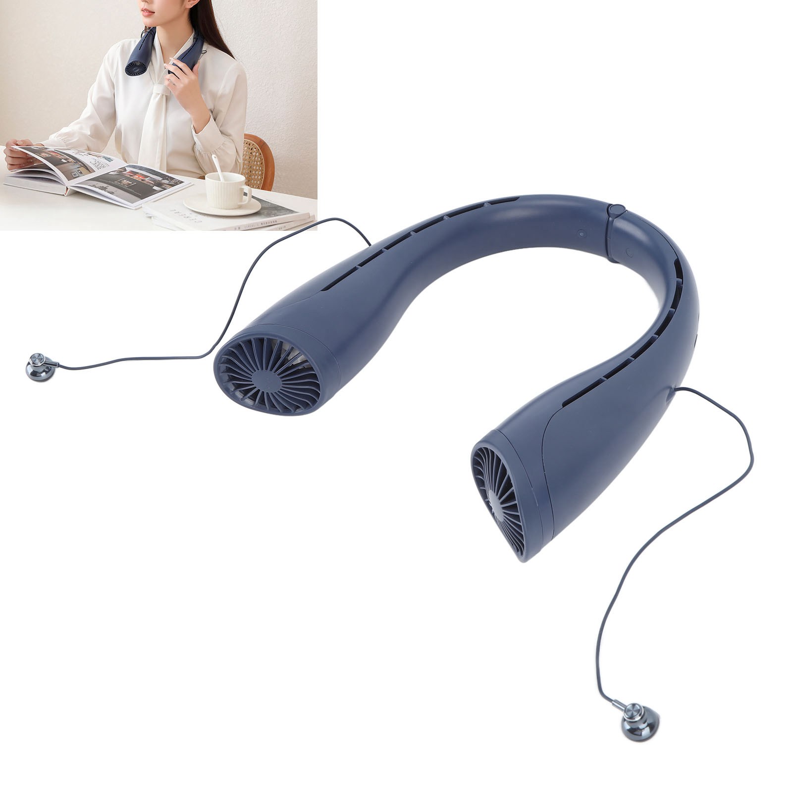 Bluetooth-nackenventilator, Usb-aufladbar, Mini-tragbarer Outdoor-ventilator, Klingenlos, Geeignet Für Indoor- Und Outdoor-sportarten, Blau.