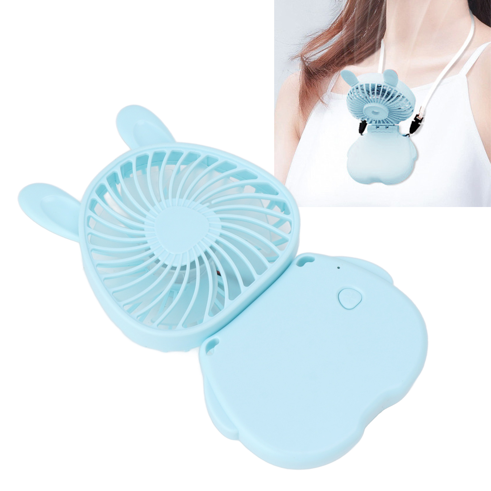 Mini-tischventilator Mit Faltbarem Hasenhalsausschnitt, Tragbar Und Per Usb Aufladbar (blau), Ideal Für Den Außeneinsatz.