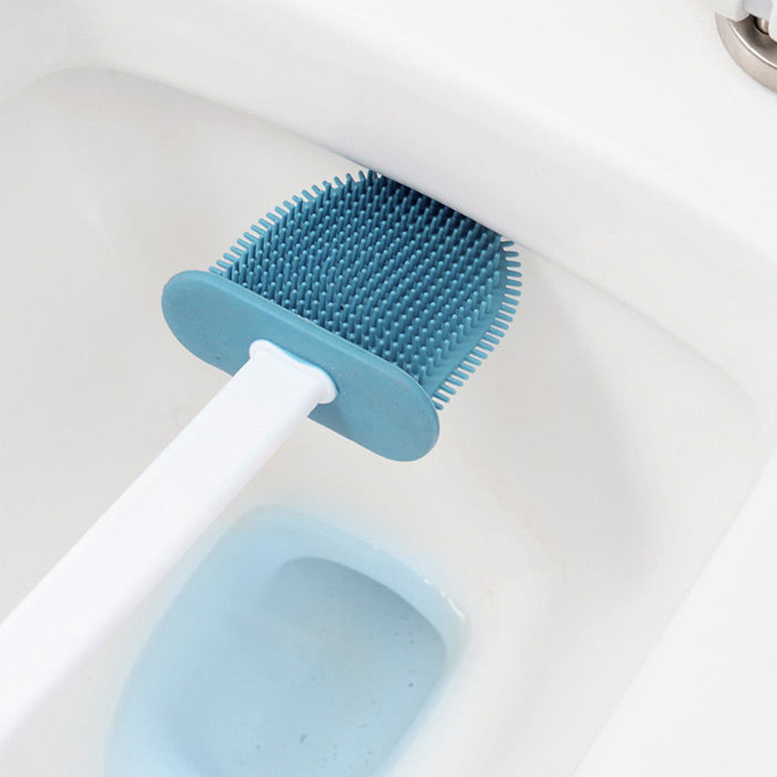 Set Japanischer Wand-wc-bürsten, Badezimmerbürste Ohne Tote Winkel, Langer Griff, Weiche Borsten, Unverzichtbarer Täglicher Toilettenartikel, Blau.