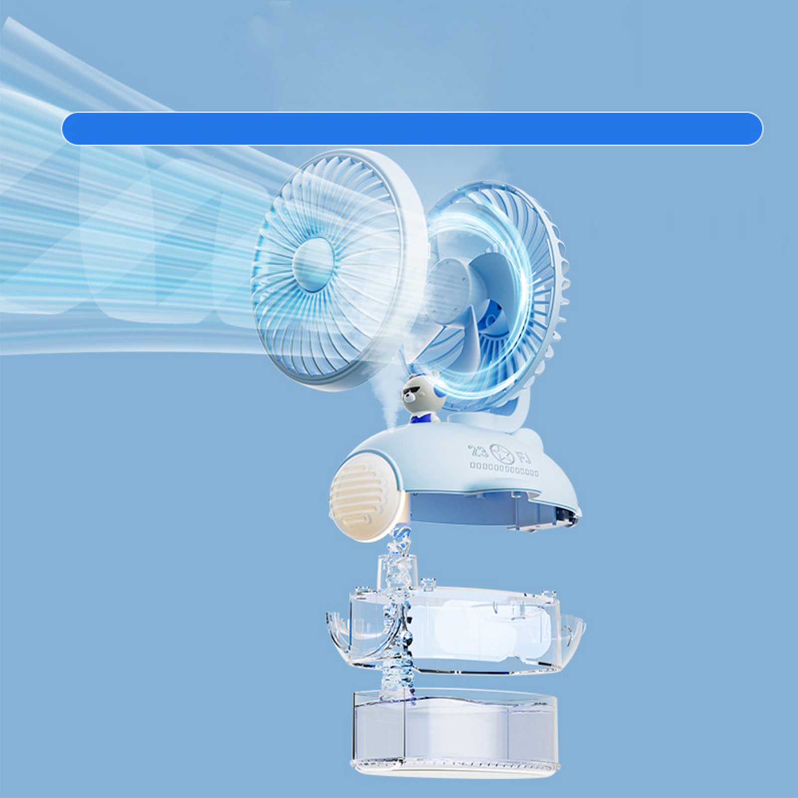 Wasserventilator, Mini-ventilator, Usb-ventilator, Led-schreibtischlampe, Sprühluftbefeuchter, Luftkühler, Blau