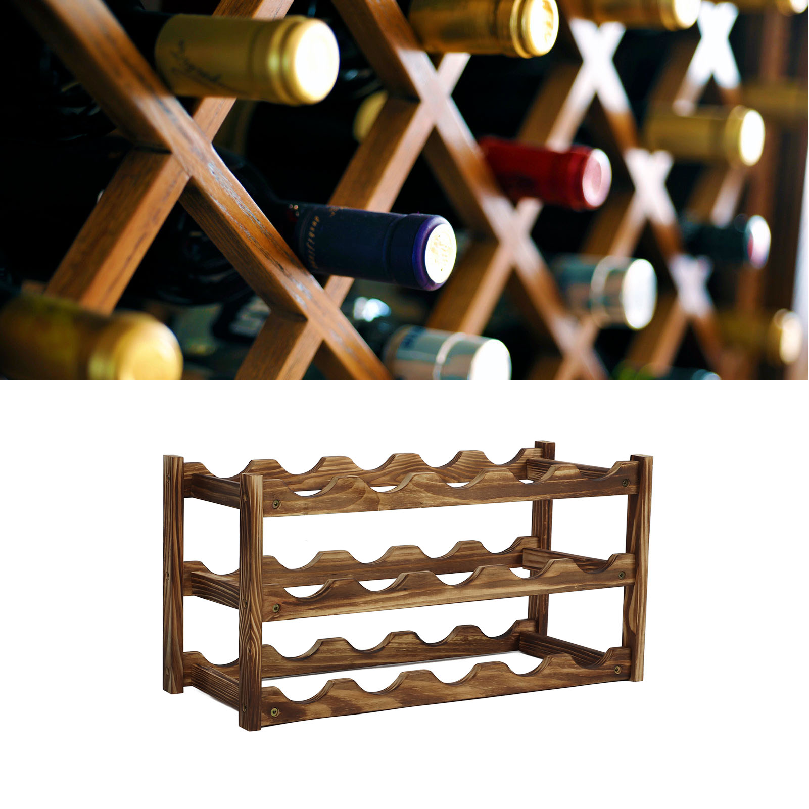 Minimalistisches Und Modernes Weinregal Für Zuhause, Aus Massivholz, Mit 3 Ebenen, Für 15 Flaschen, Lackierte Oberfläche.