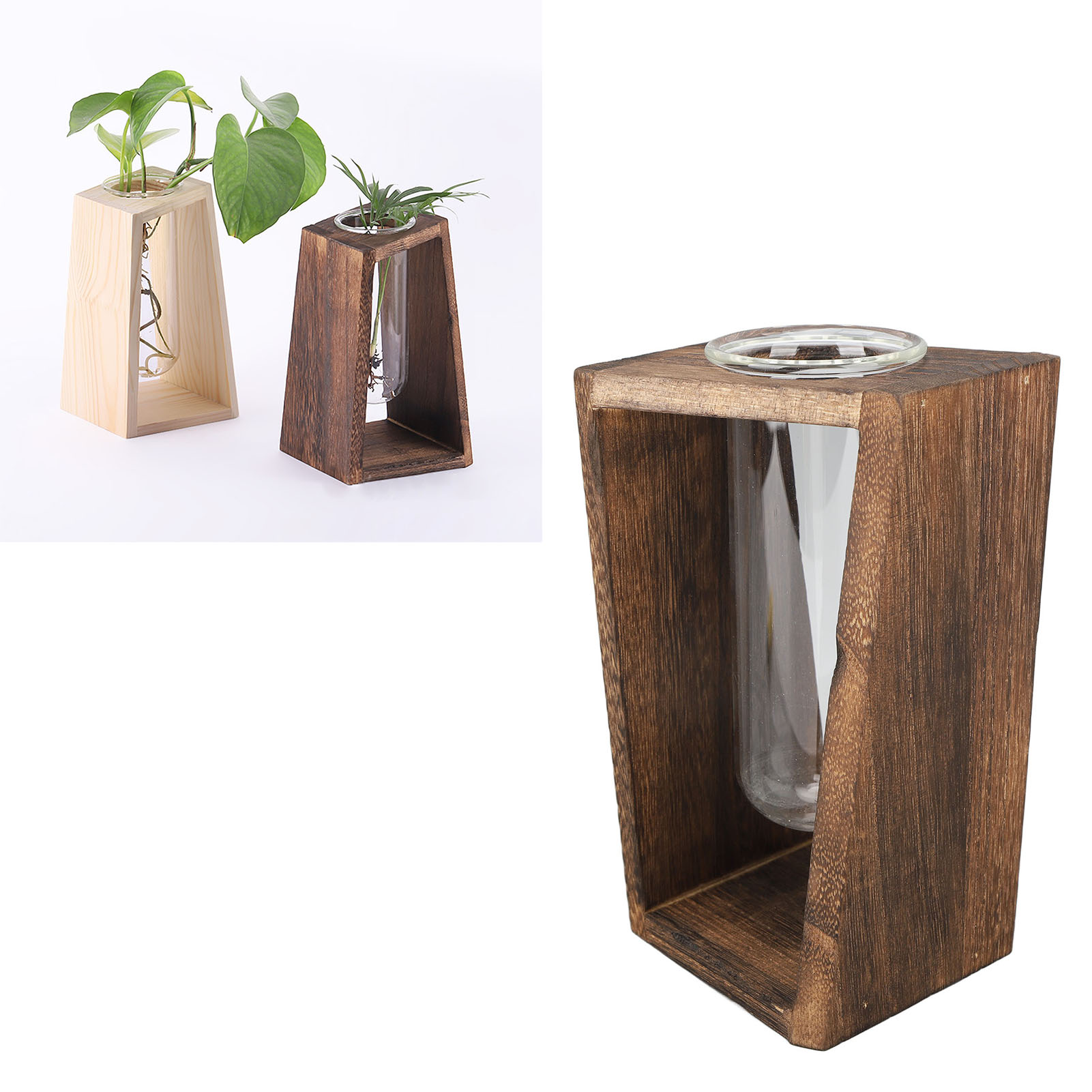 Kreative Hydrokulturvase Aus Glas, Gefertigt Aus Einem Reagenzglas, Oder Aus Holz, Für Büro Oder Zuhause. Efeutute, Ein Topf Für Holzkohlegrills.