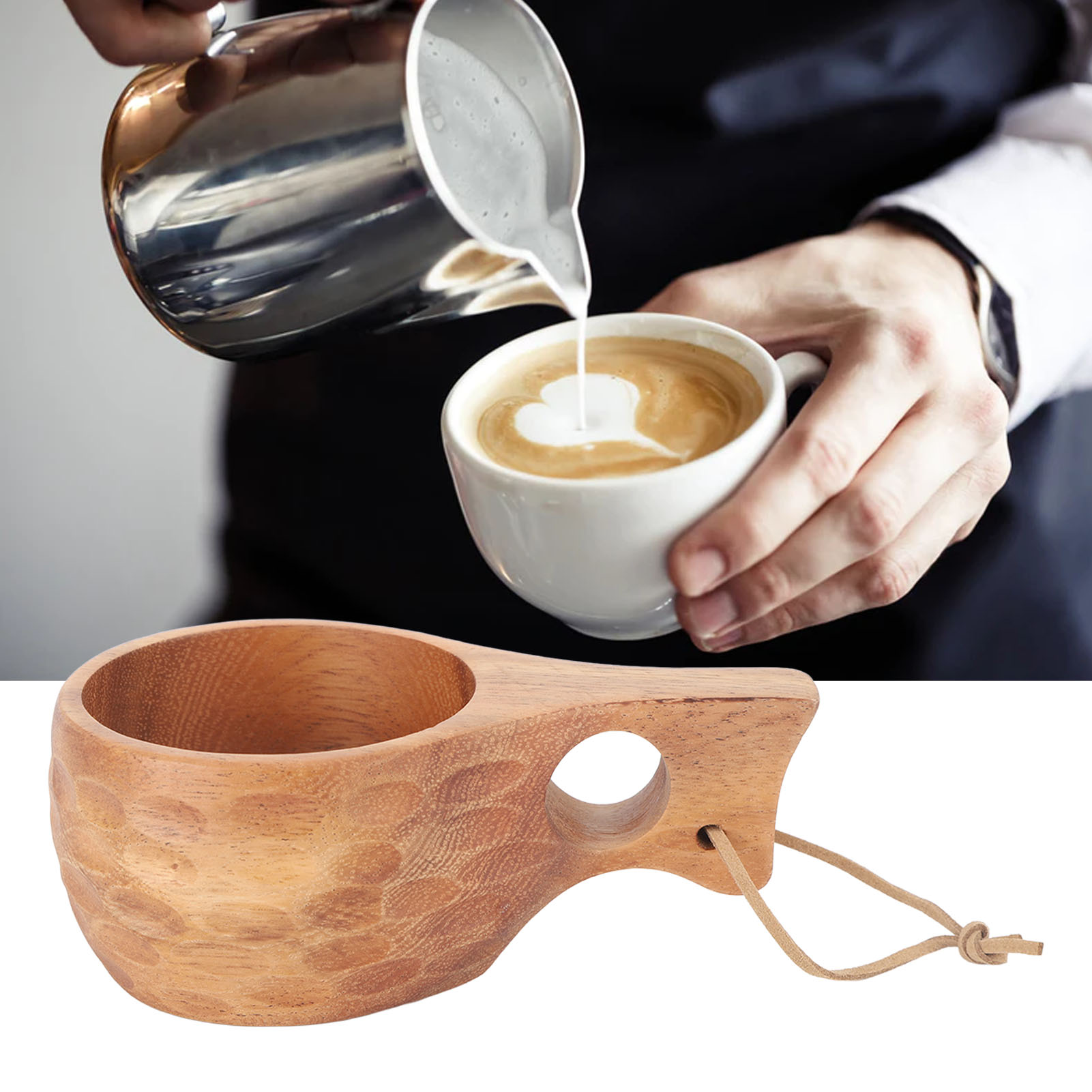 Finnischer Holzbecher (220 Ml) Mit Henkel, Tragbarer Becher, Milchbecher, Kaffeebecher, Becher Mit Einem Loch/schildpattmuster.