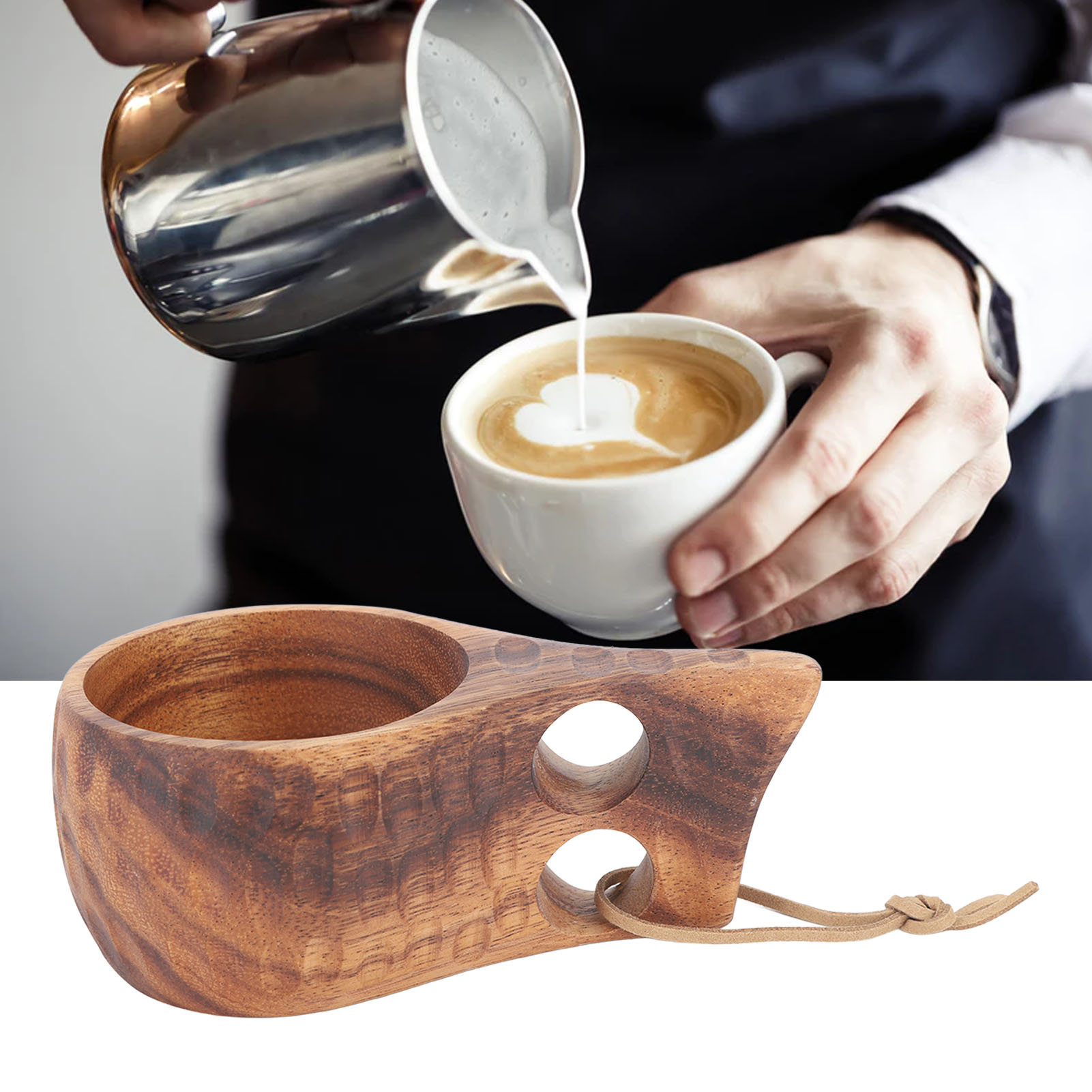 Finnischer Holzbecher (220 Ml) Mit Henkel, Tragbarer Becher, Milchbecher, Kaffeebecher, Becher Mit Zwei Löchern/schildpattmuster.