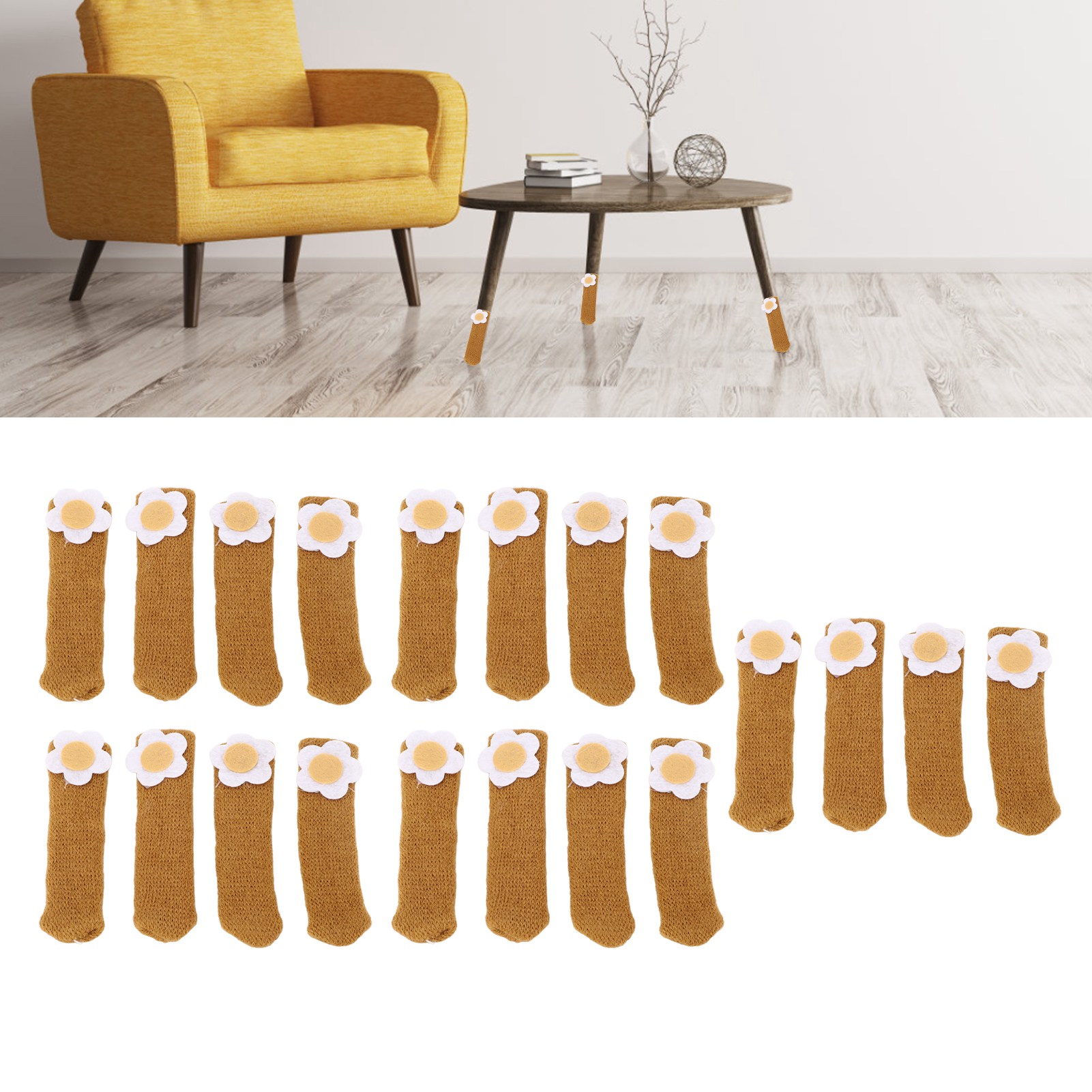 20 Stück/verkauf Von Doppellagigen Strickgleitern Für Stuhl-, Hocker- Und Tischbeine, Dick Und Verschleißfest, Geräuschlose Schutzgleiter Für Massivholzböden, Kleines Kamelblumenmuster.