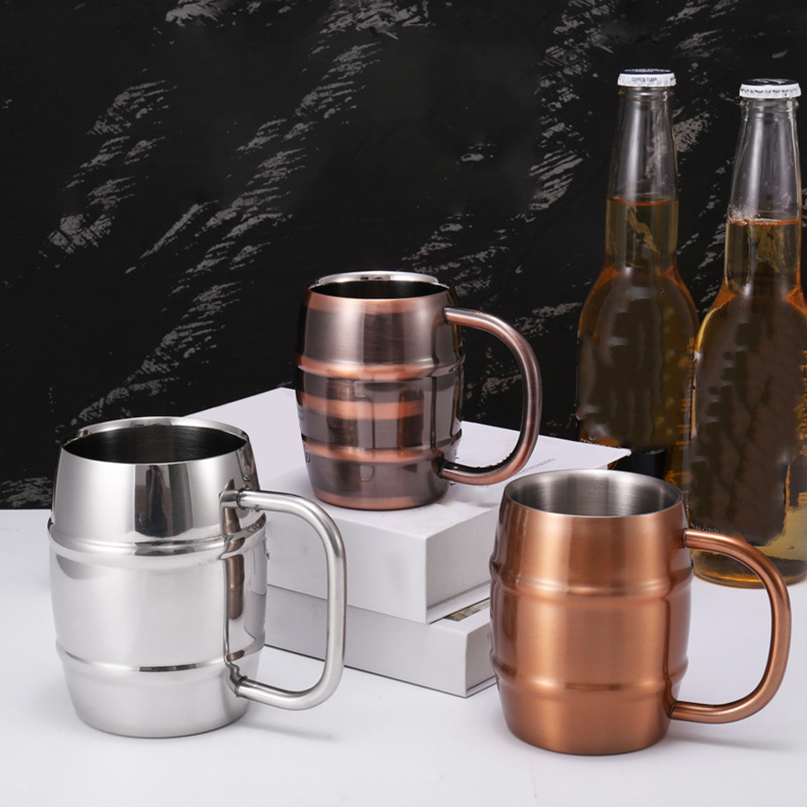 Doppelwandiger Bierkrug, Bierglas, Milch-/saftglas, Kaffeebecher, Teetasse, Bronzefarben