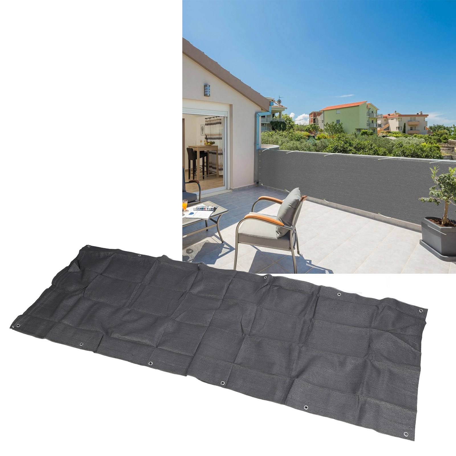 Sichtschutznetz 0,9 X 5 M Für Balkon, Sicherheitsnetz, Sonnenschutznetz, Schlaufensegel, Sonnenschutznetz, Dunkelgrau