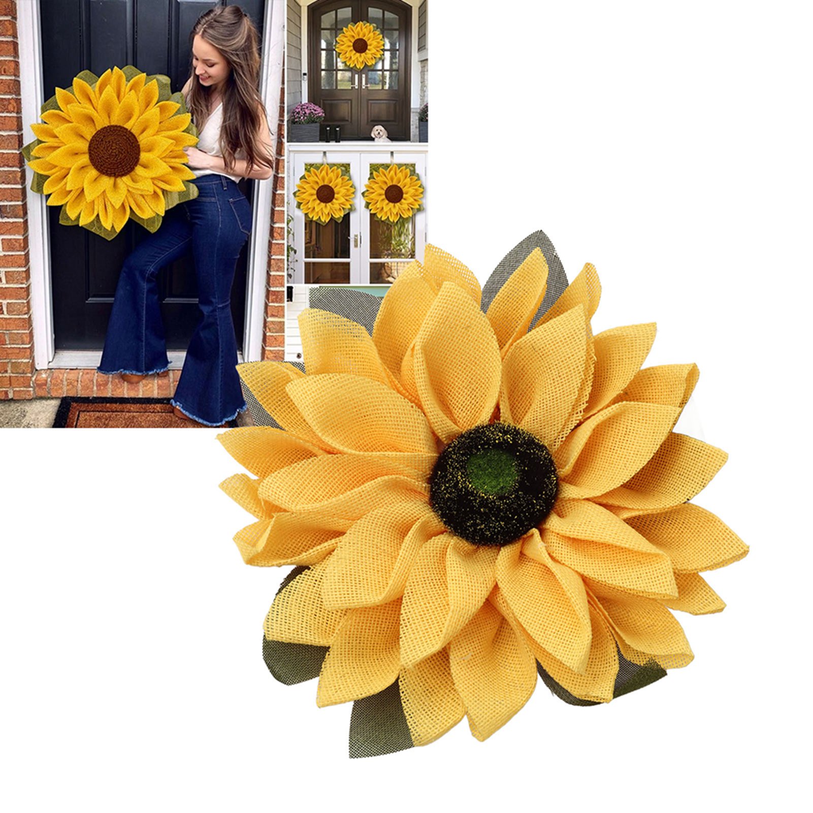 Stoffwanddekoration Für Die Tür, 40 Cm, Sonnenblumenmuster, Sonnenblumenkranz Für Thanksgiving.