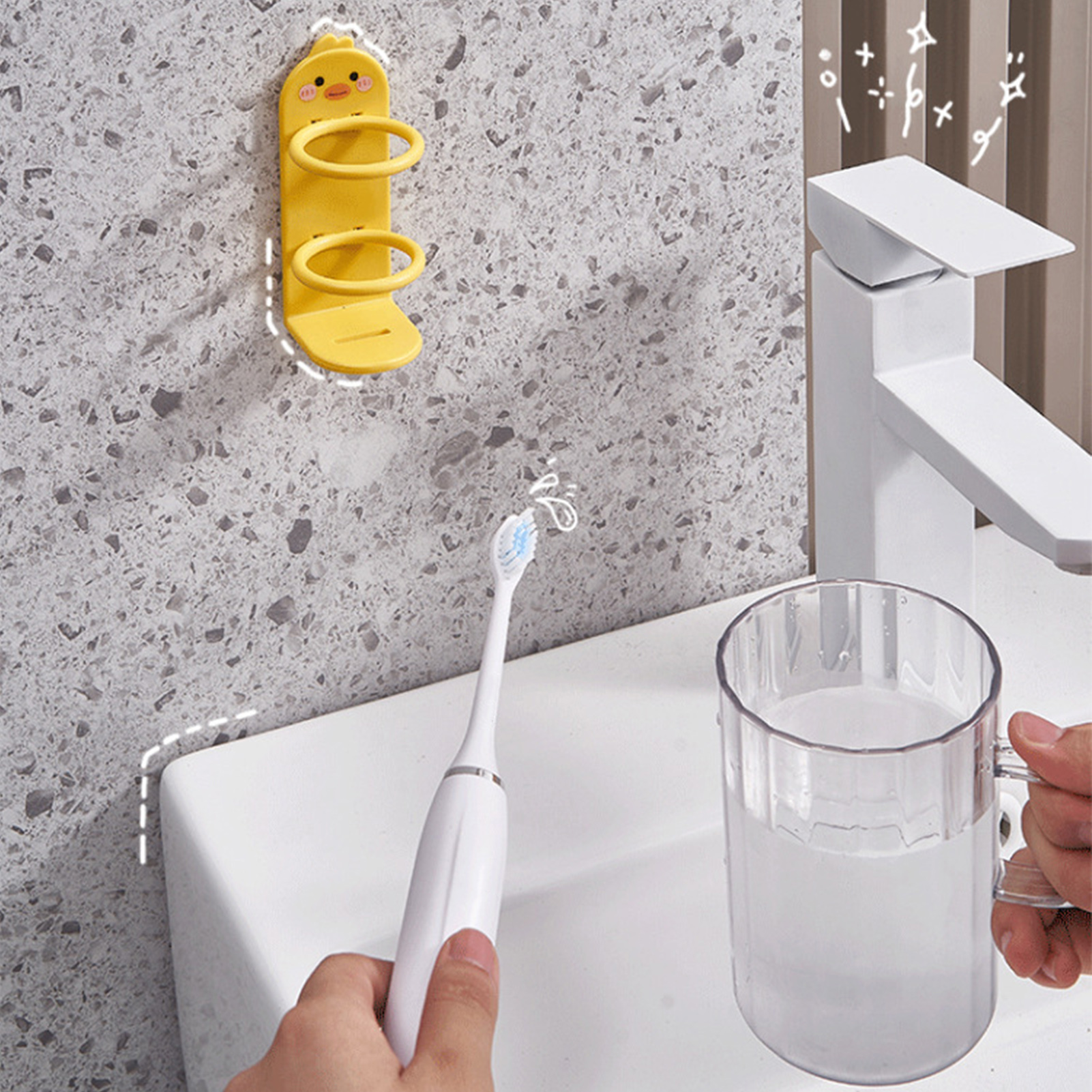 Maimengduck Elektrischer Zahnbürstenhalter, Wandmontage, Bohrfreie Wandhalterung, Badezimmer-zahnbürstenablage Für Paare.