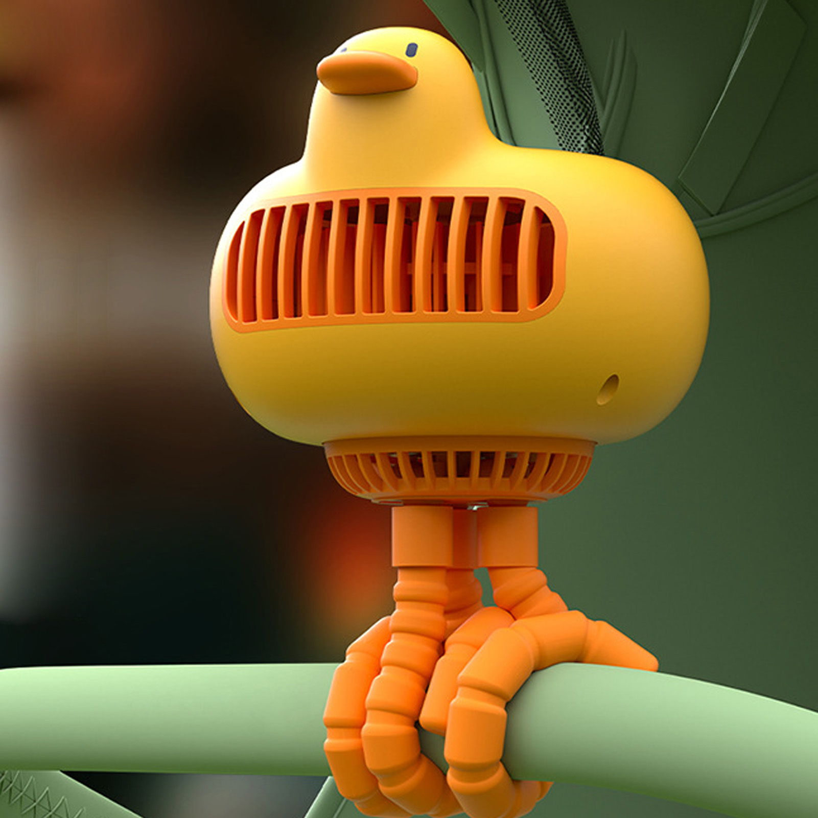 Leiser Ventilator Für Kinderwagen, Mini-outdoor-ventilator Mit Clip In Form Einer Ente Oder Eines Oktopus, Gelb.