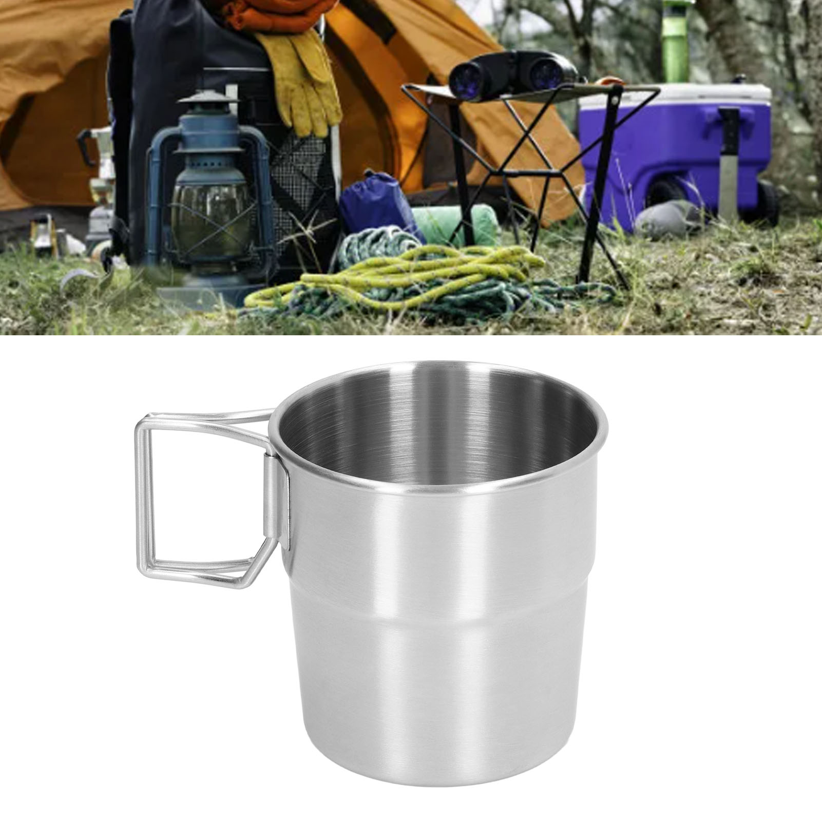 Tragbarer Edelstahlbecher Für Picknick, Wandern Und Camping Mit Klappbarem Griff, 320 Ml