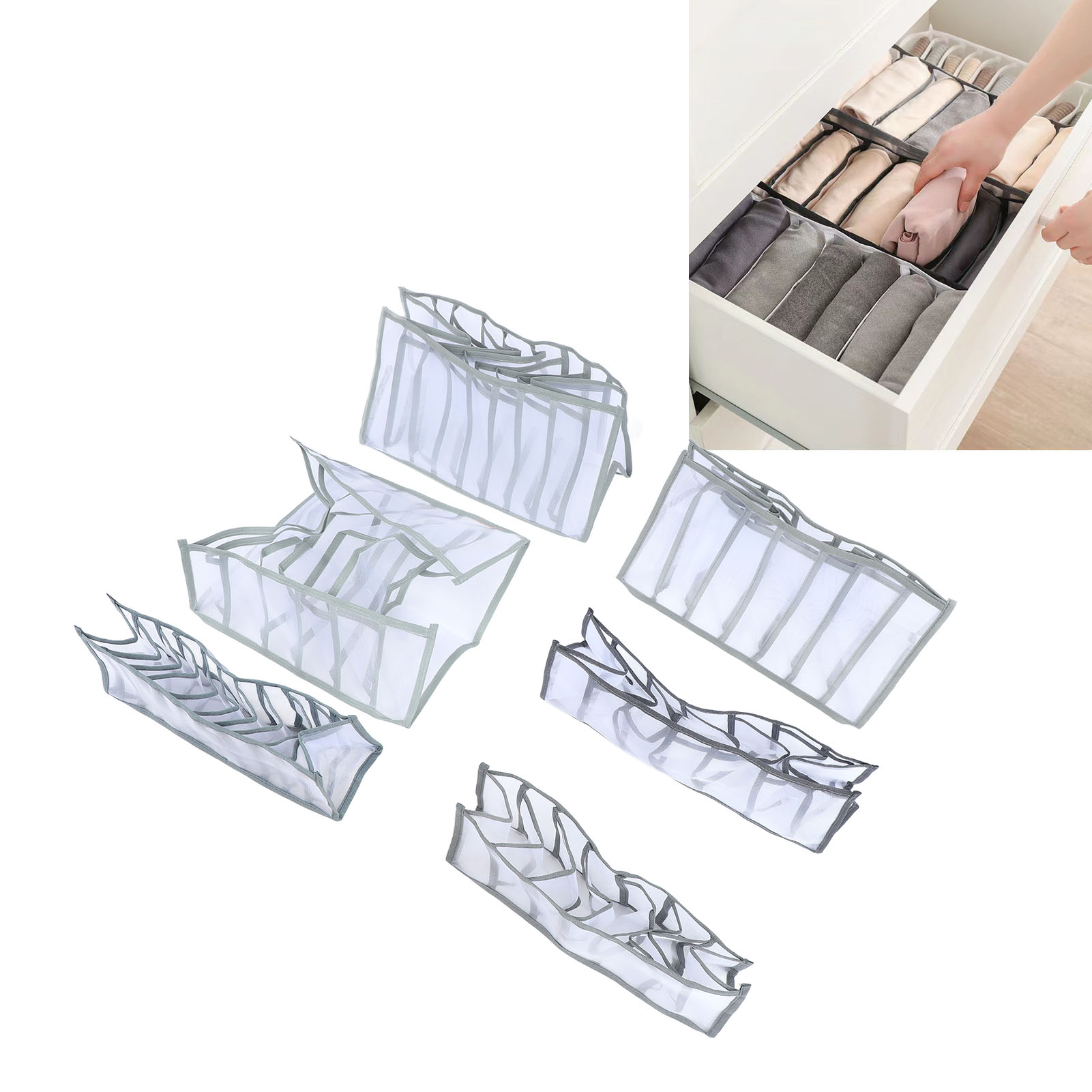 Aufbewahrungsbeutel Für Unterwäsche Und Kleidung, Kleiderschrank-organizer-boxen, Sechsteiliges Graues Set