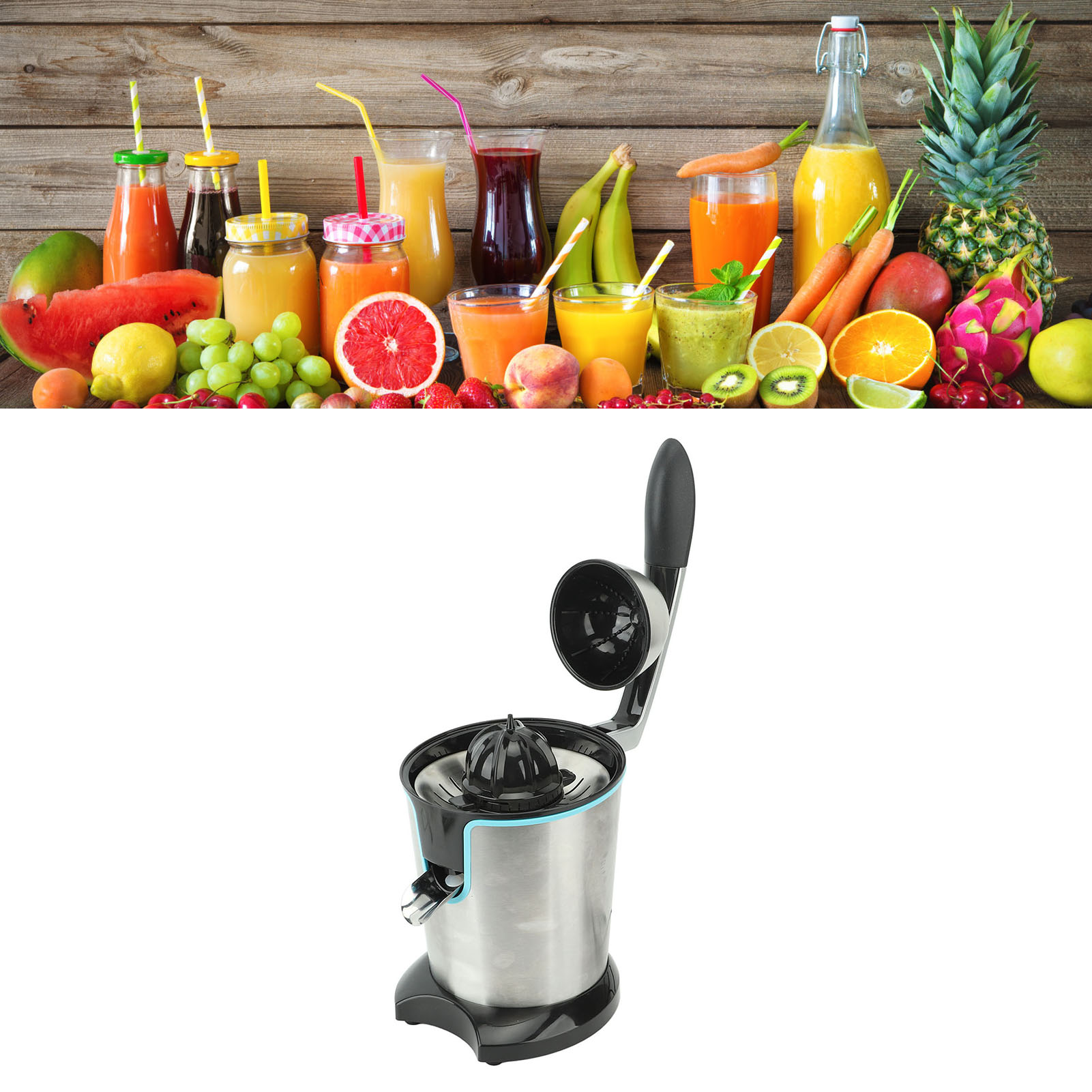 Elektrische Zitruspresse, Für Orangen, Zitronen, Grapefruits, Edelstahl, 800 W Leistung, Trennung Von Fruchtfleisch Und Zitronensaft, Europäischer Standard 220 V.