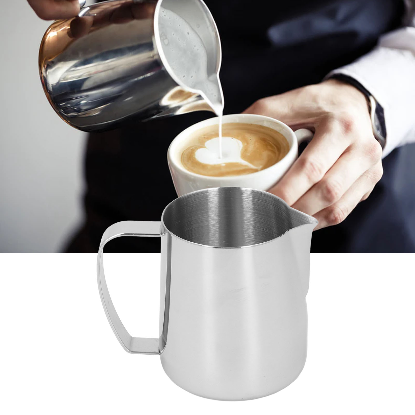Dickwandiger Latte-art-becher Aus Edelstahl 304 Mit Geprägtem Ausguss, 450 Ml, Edelstahlfarbe