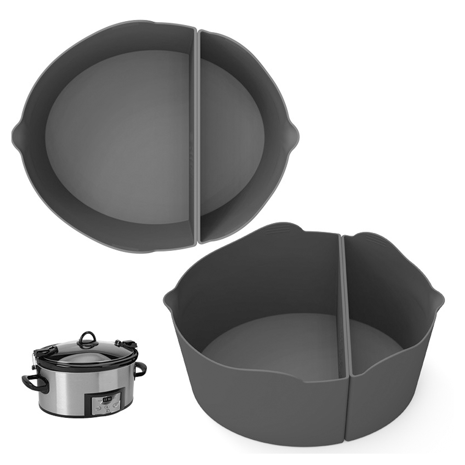 Crockpot 6qt Schongarer Mit Ausgießer Und Griff, 2-in-1 Silikon-innentopf, Grau.