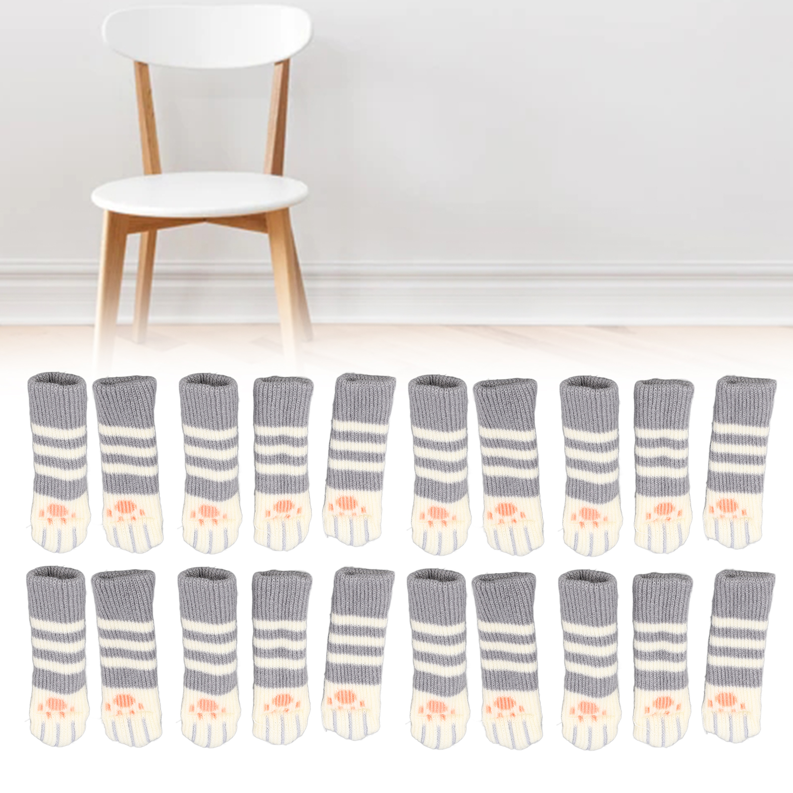 20 Stück/verkauf Von Stuhlbeinschonern Mit Katzenpfotenpolstern, Zum Schutz Verpackt, Dicke, Doppellagige, Gestrickte Tisch- Und Stuhlbeinschoner.