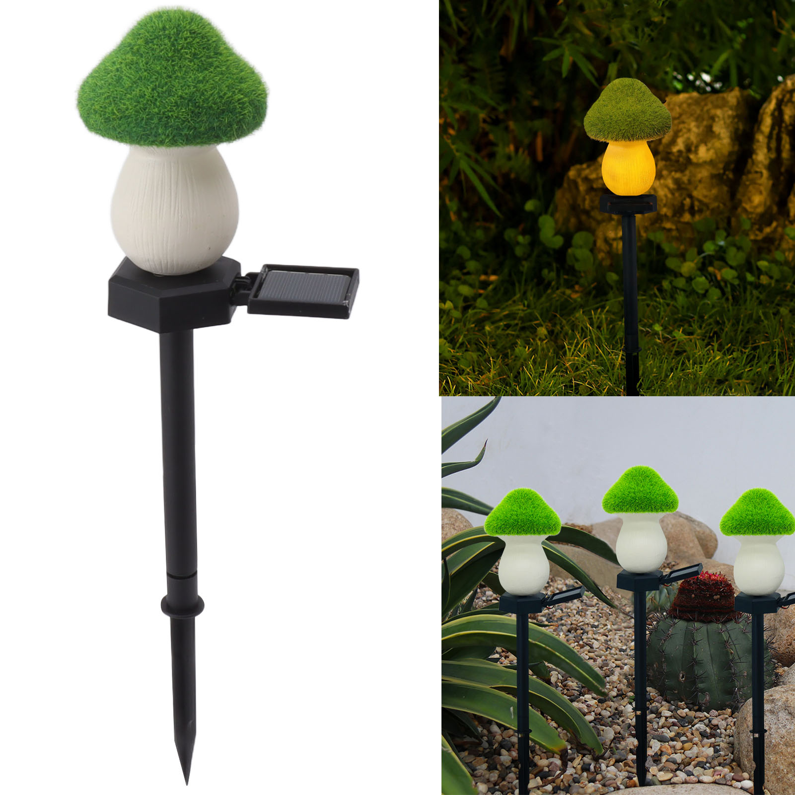Solarbetriebene Gartenleuchten, Außenbeleuchtung, Beflockte Pilzförmige Rasenleuchten, Stimmungsvolle Bodenbeleuchtung