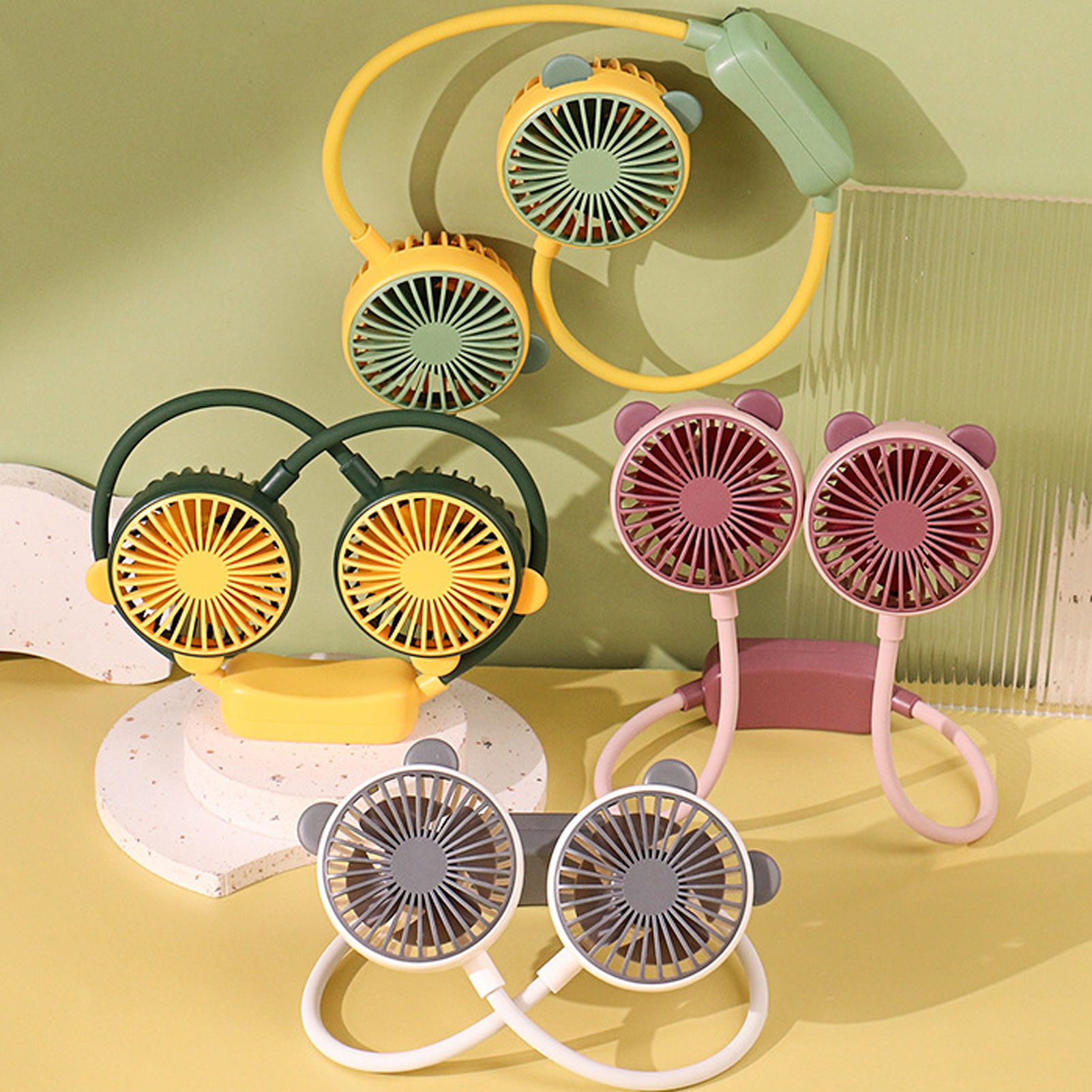 Zusammenklappbarer Nackenventilator, Tragbarer Usb-tischventilator, Kleiner Elektrischer Ventilator Für Studentenzimmer, Weiß.