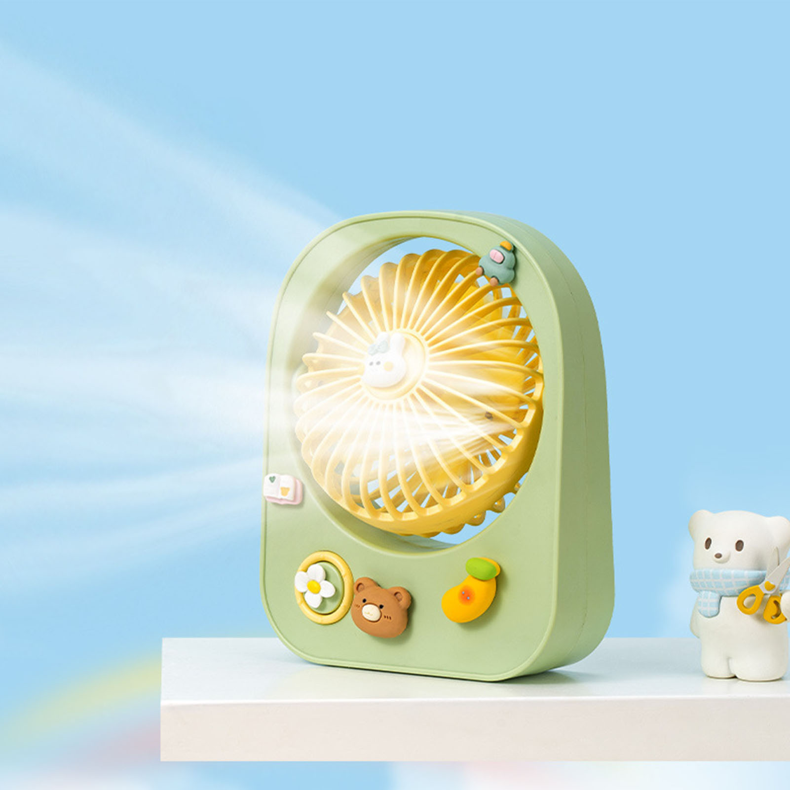 Neuer Tianhong Mini-tischventilator, Usb-aufladbar, Tragbar, Mini-studentenventilator Mit Cartoon-muster, Grün.