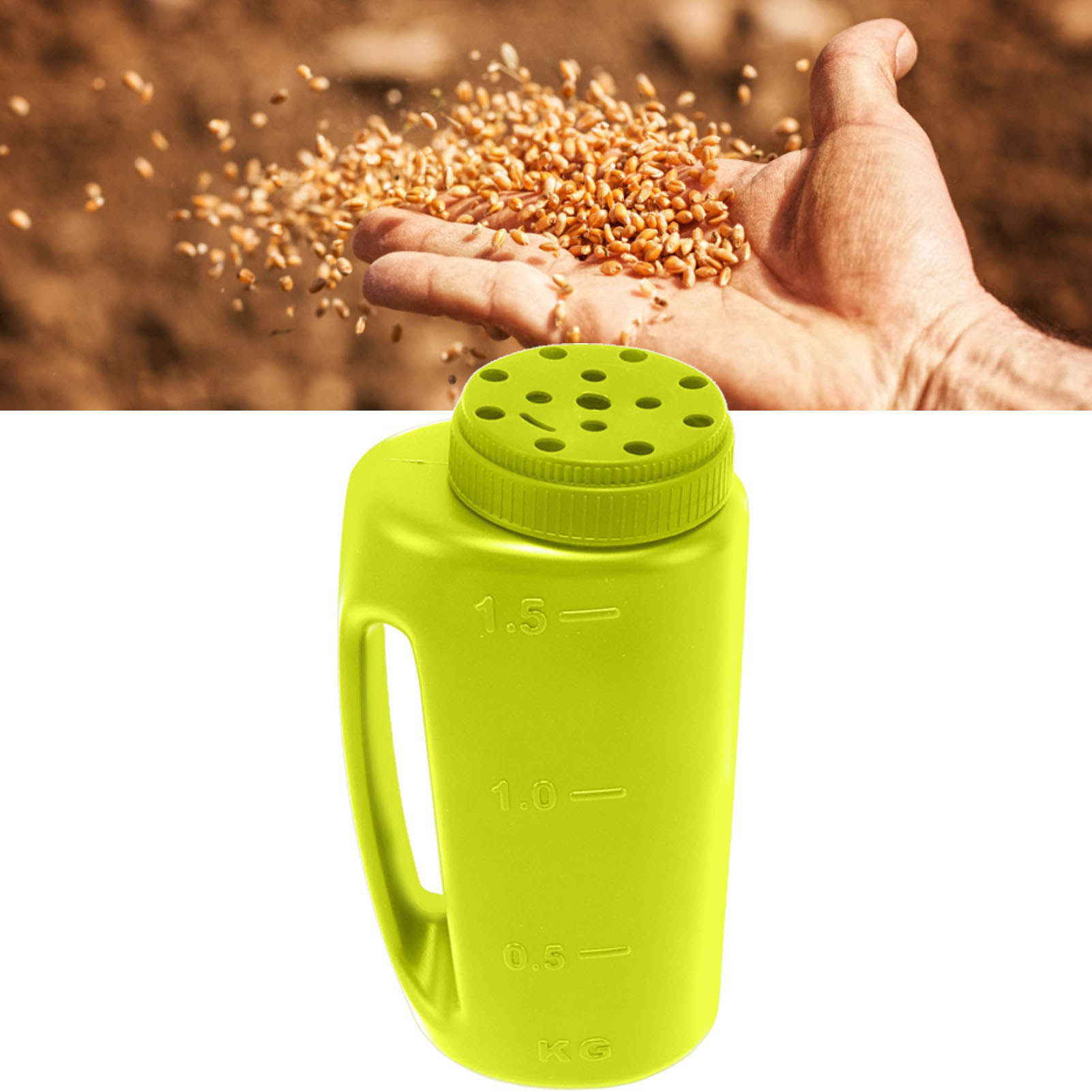Streusalzspender, Dünger, Salzstreuer, Tragbarer Düngerspender, Saatgutbehälter, Grüne Flasche.