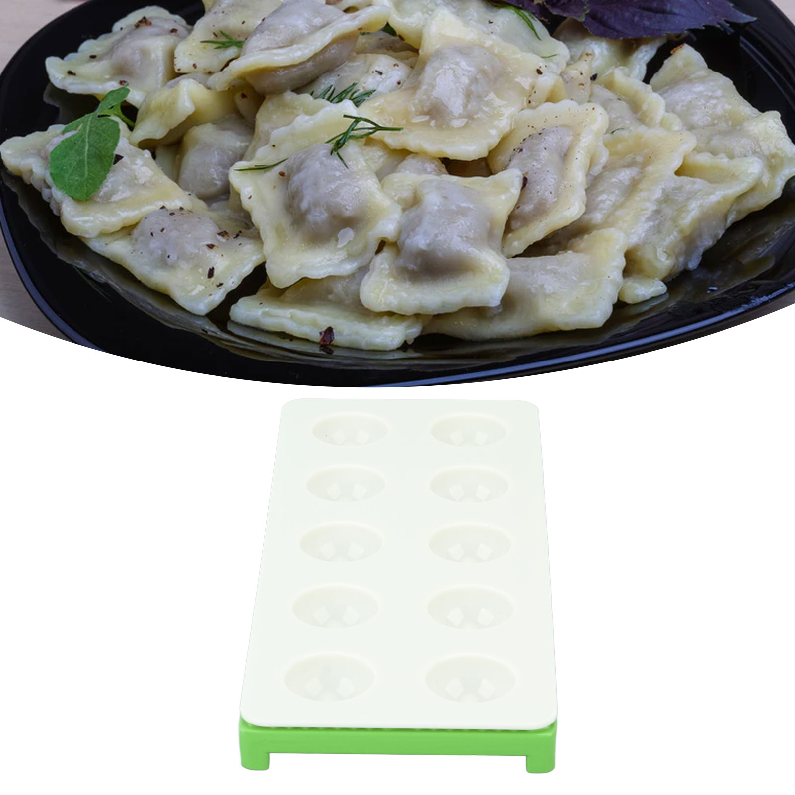 Italienische Quadratische Ravioliform Mit Zehn Löchern Und Prägung, Raviolimaschine, Nudelwerkzeug, Grün.