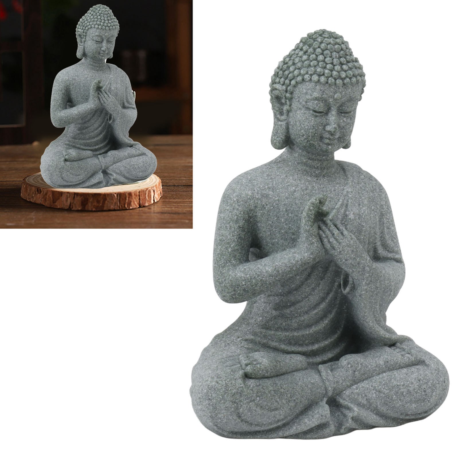 Grüne Buddha-statue Aus Sandstein Im Chinesischen Stil, Ideale Dekoration Für Wohnzimmer, Innenhof, Eingangshalle, Aquarium Oder Meditationsraum 7135k-01 - Buddha Des Segens