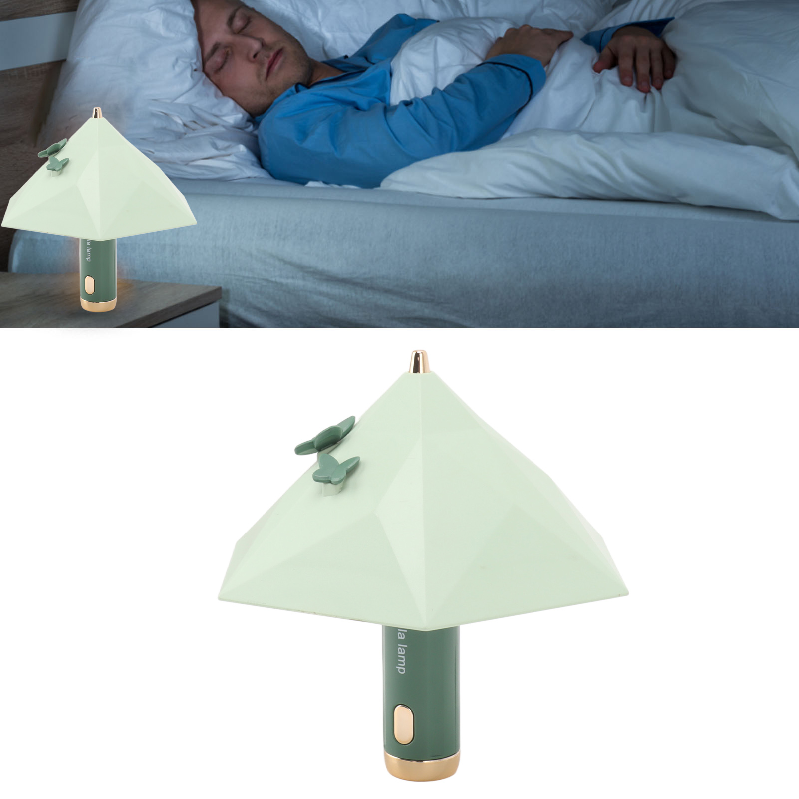 Mini-diamant-regenschirm-led-nachttischlampe, Usb-aufladbar, Grün, Ideal Zum Lernen Oder Lesen.