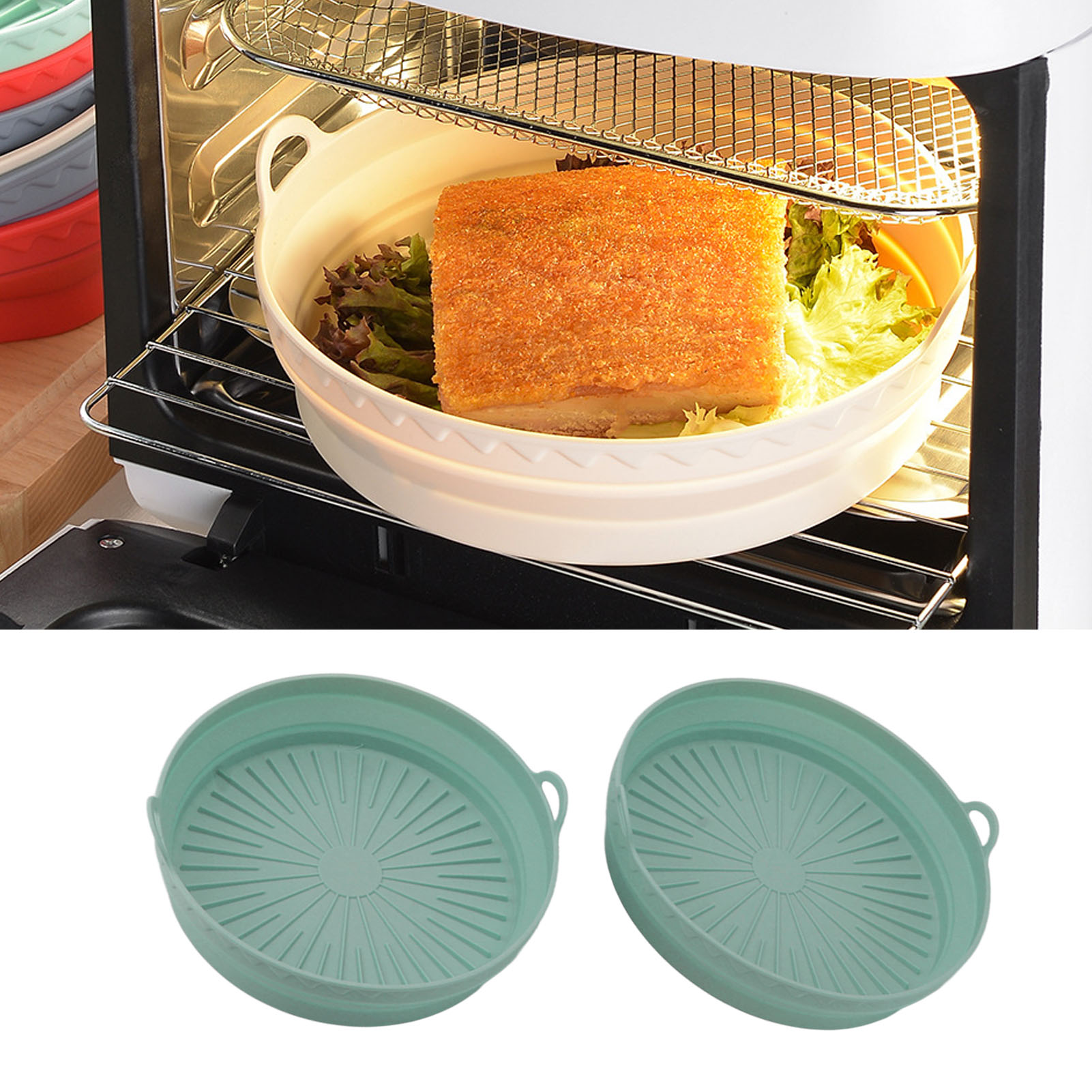 Zusammenklappbarer Airfryer-korb, Faltbare Kochmatte Aus Lebensmittelechtem Silikon, Grün.
