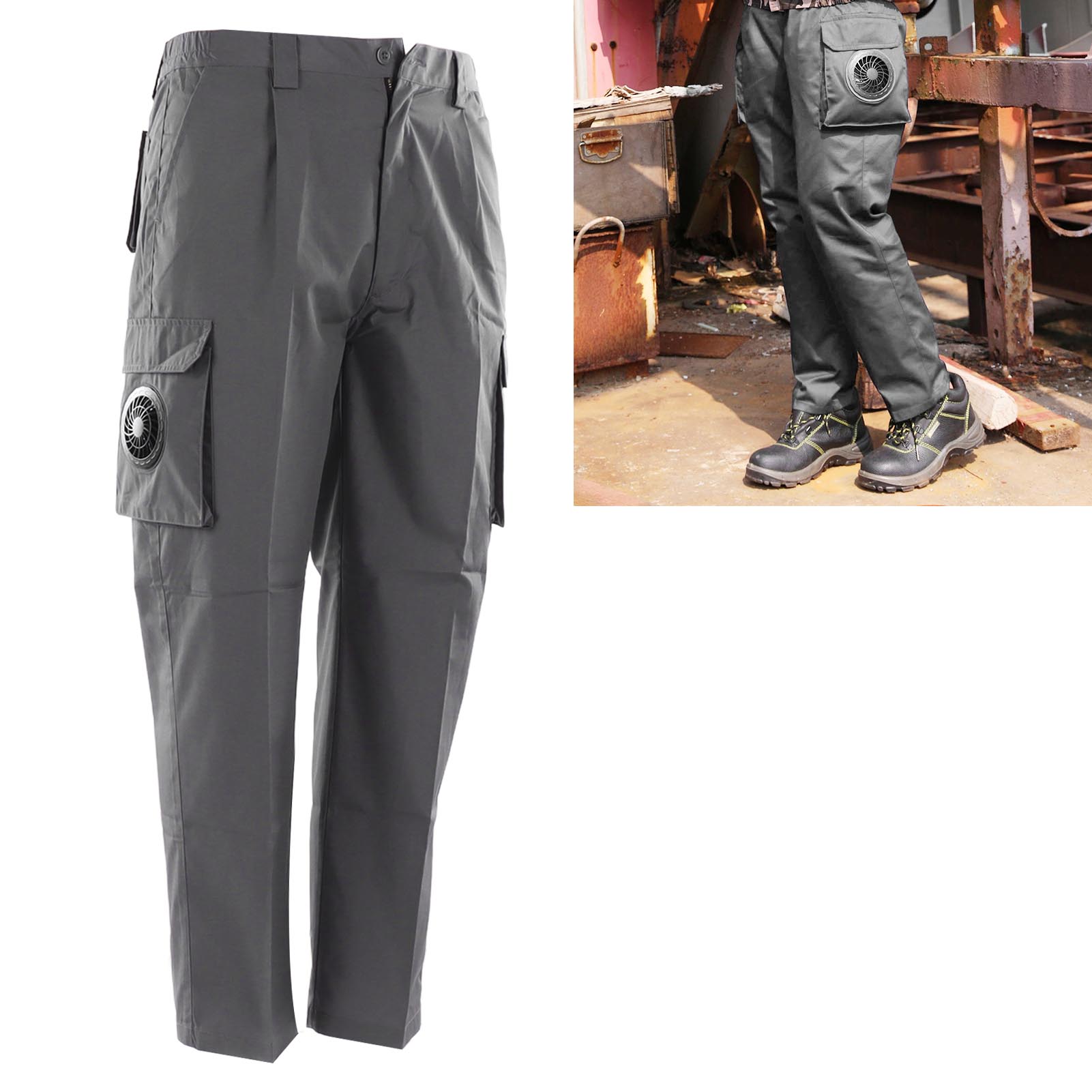 Kühlende Sommerhose Mit Integriertem Ventilator, Hitzeschutzhose Für Baustellen, Hellgrau, Herrengröße Xl