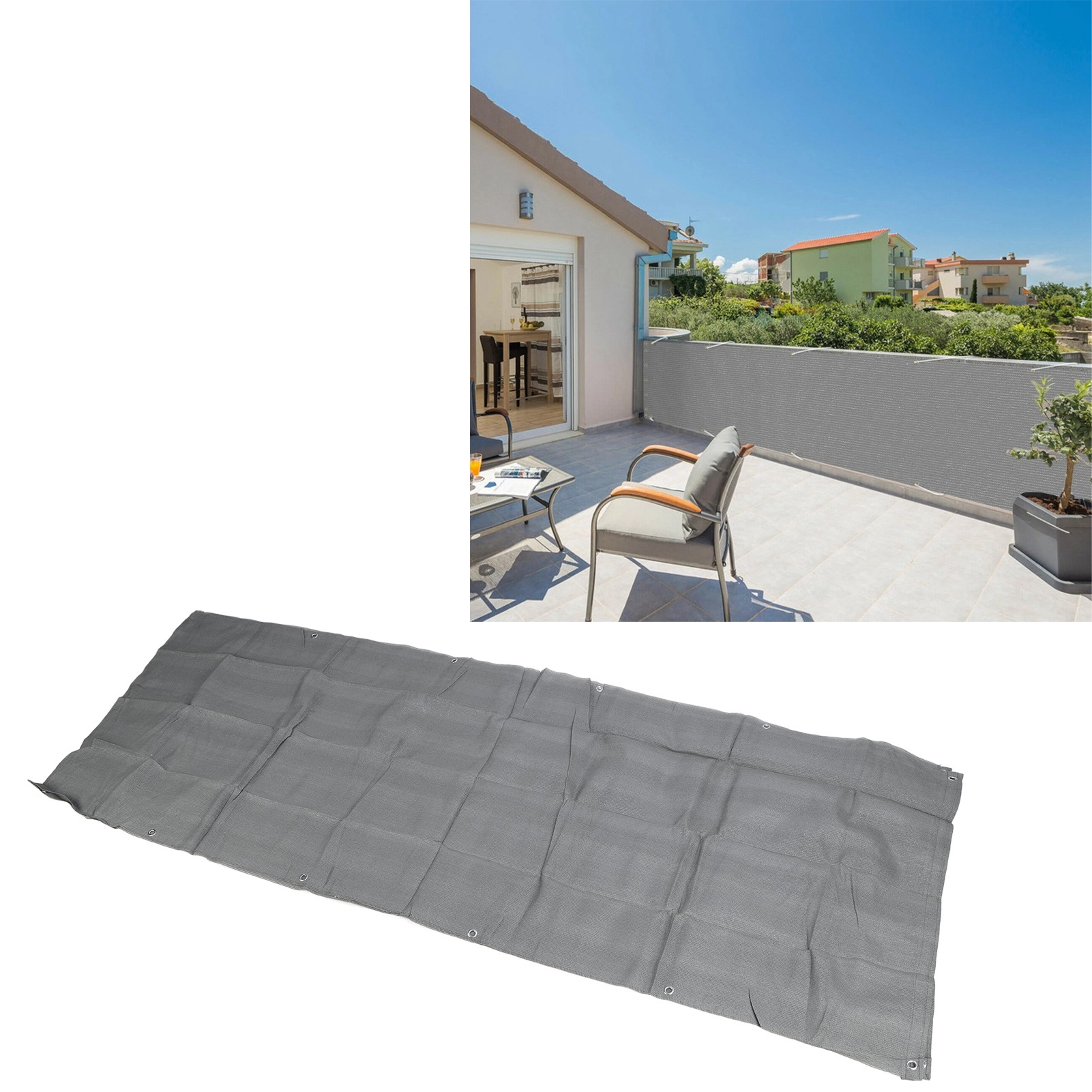 Sichtschutznetz 0,9 X 5 M Für Balkon, Sicherheitsnetz, Sonnenschutznetz, Schlaufensonnensegel, Sonnenschutznetz, Hellgrau