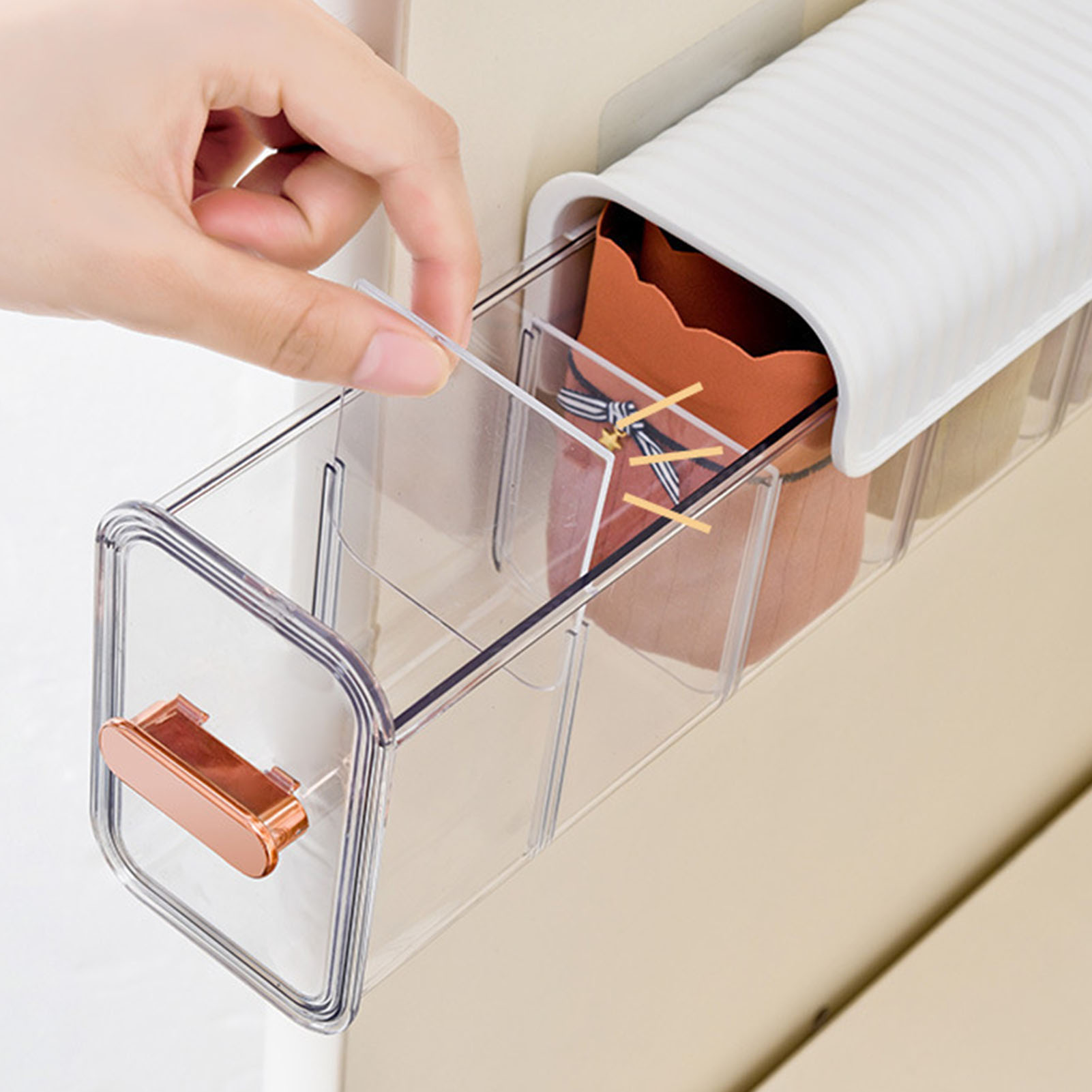 Abnehmbarer, Wandmontierter Organizer Für Unterwäsche Und Socken Mit 3 Fächern, Ohne Bohren, Mini-aufbewahrungsbox Mit Schnappverschluss, Hellgrün.