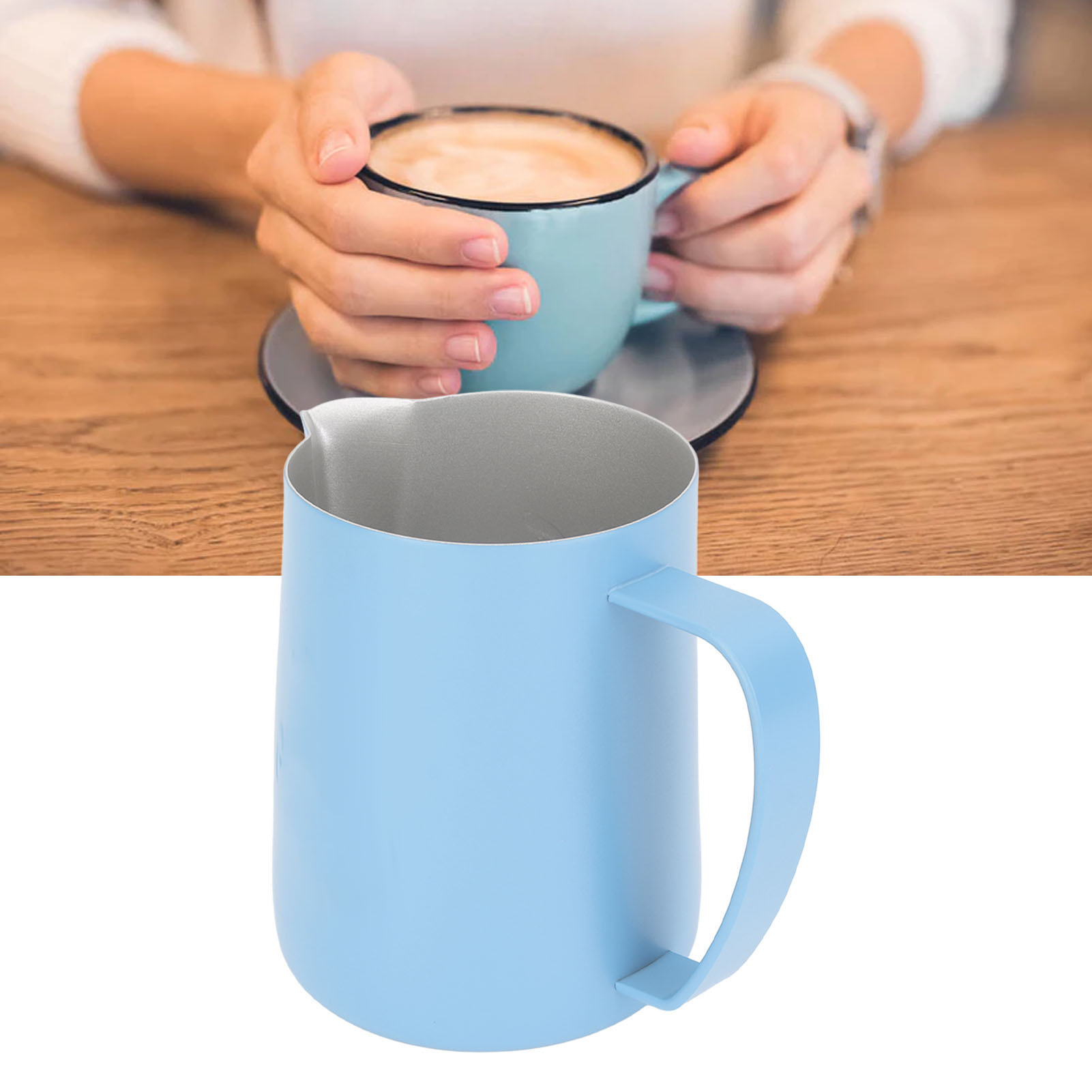 Swan 600ml Edelstahl-latte-art-becher Mit Spitzem Ausguss, Ideal Zum Aufschäumen Von Milch, Kaffeezubehör, Hellblau