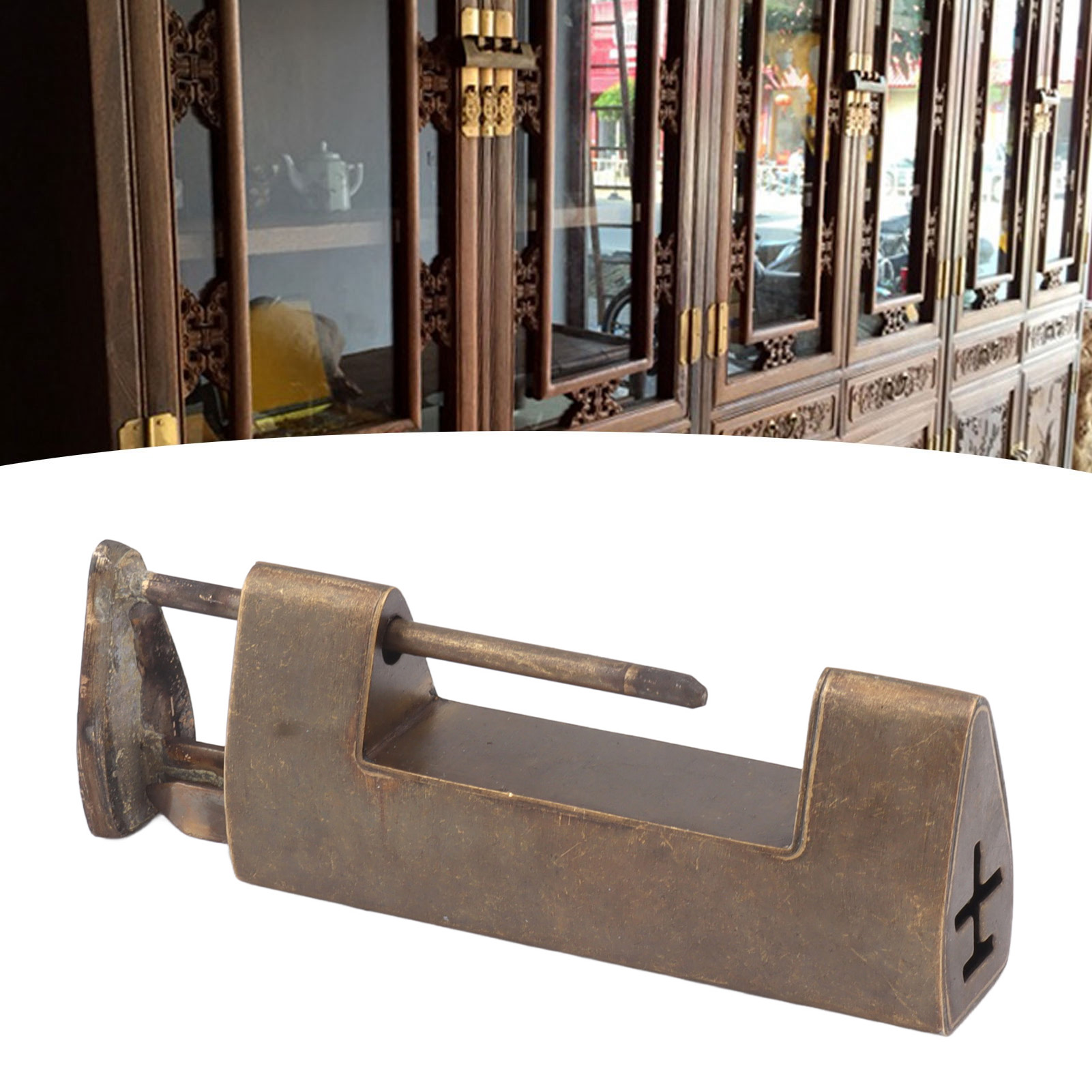 4,4 Cm Lochabstand, Chinesisches Kupfervorhängeschloss, Antiker Stil, Horizontale Öffnung, Kleiner Altmodischer Vorhängeschlosskopf, Glatte Retro-oberfläche, Reines Kupfer, Altes Horizontales Bolzenvo