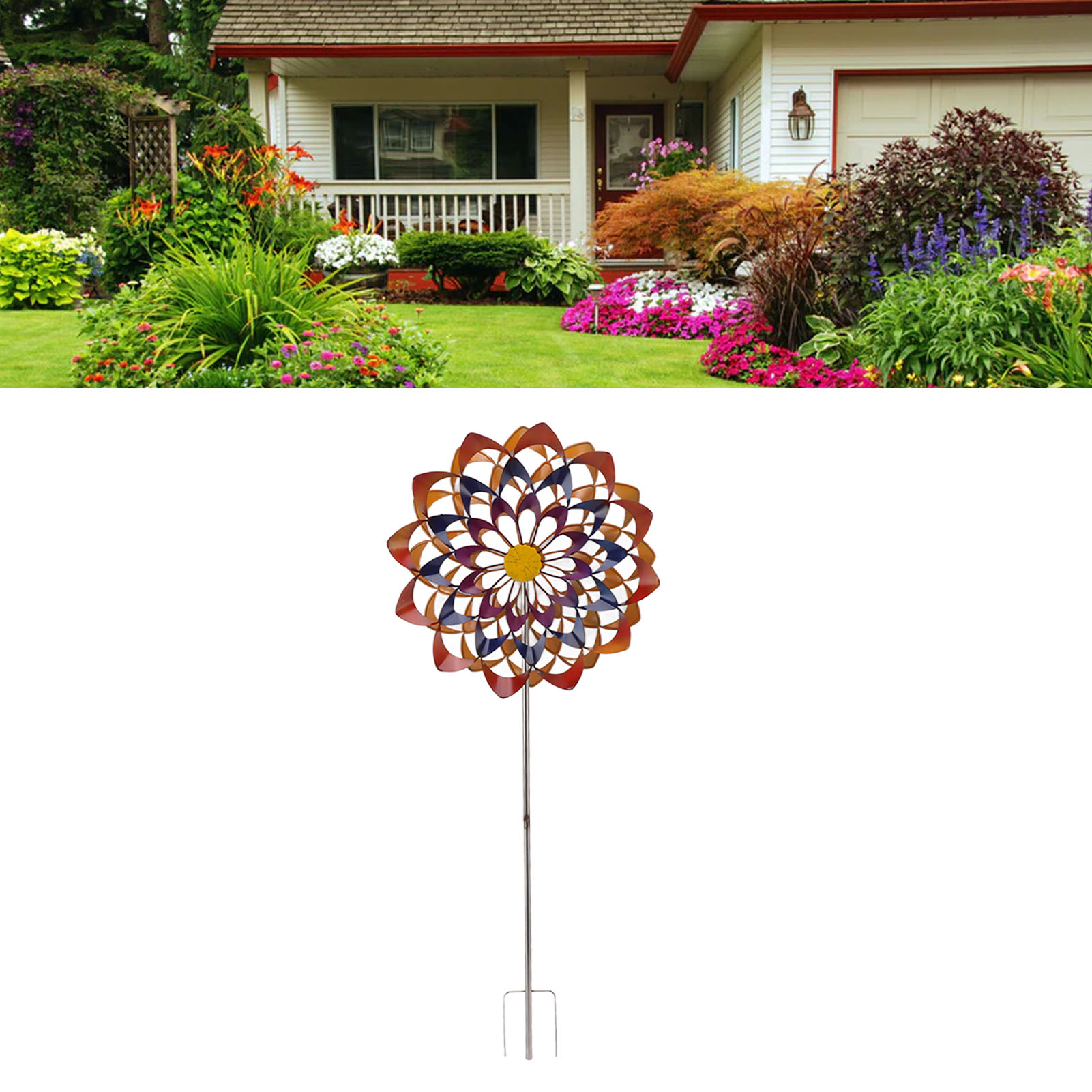 Farbenfrohe 3d-windmühle Für Den Garten, Blumen, Bunte Metallwindmühle, Gartendekoration.