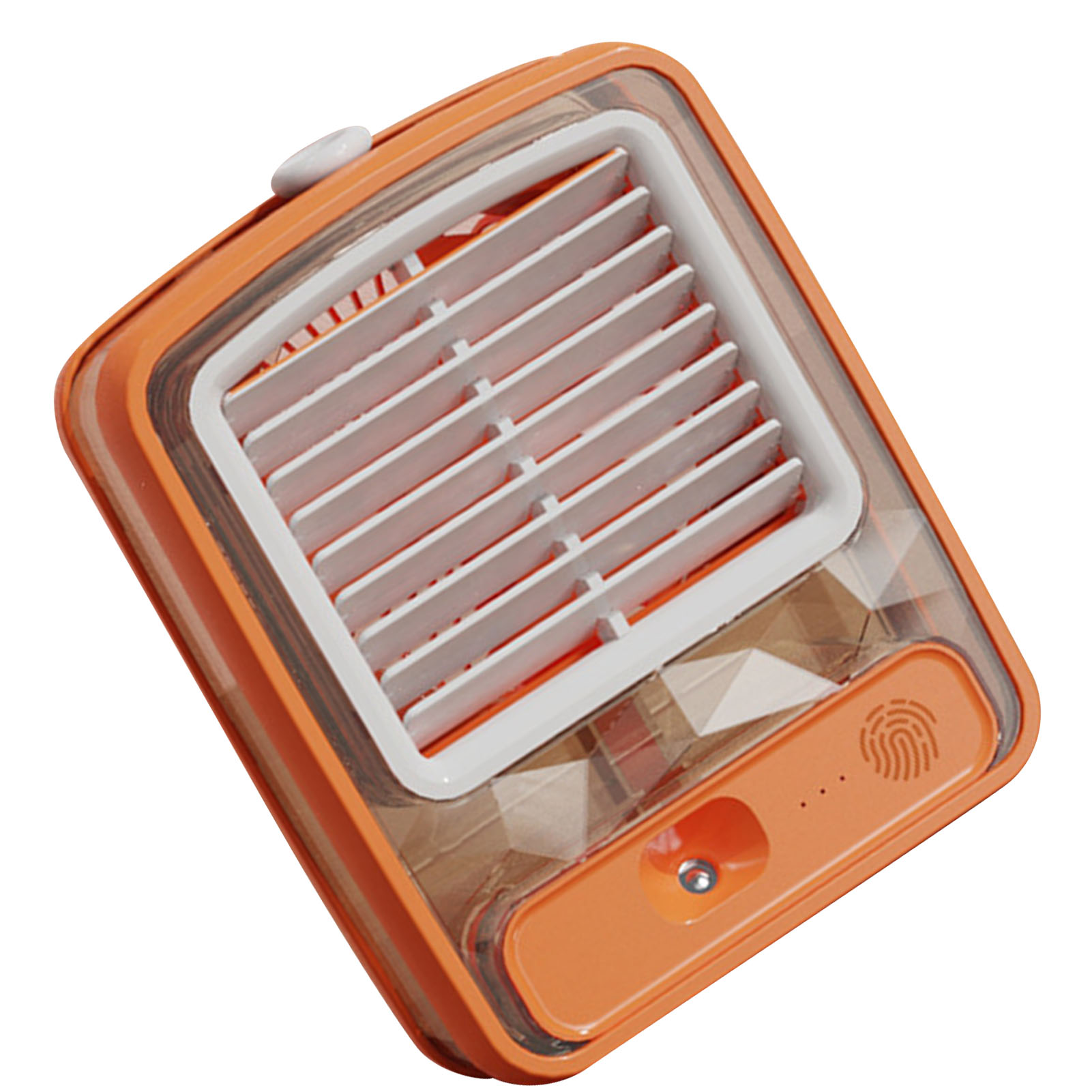 Neuer, Tragbarer Mini-usb-tischklimagerät Mit Leiser Nebelfunktion, Wassergekühlt Und Mit Orangefarbenem Umgebungslicht.