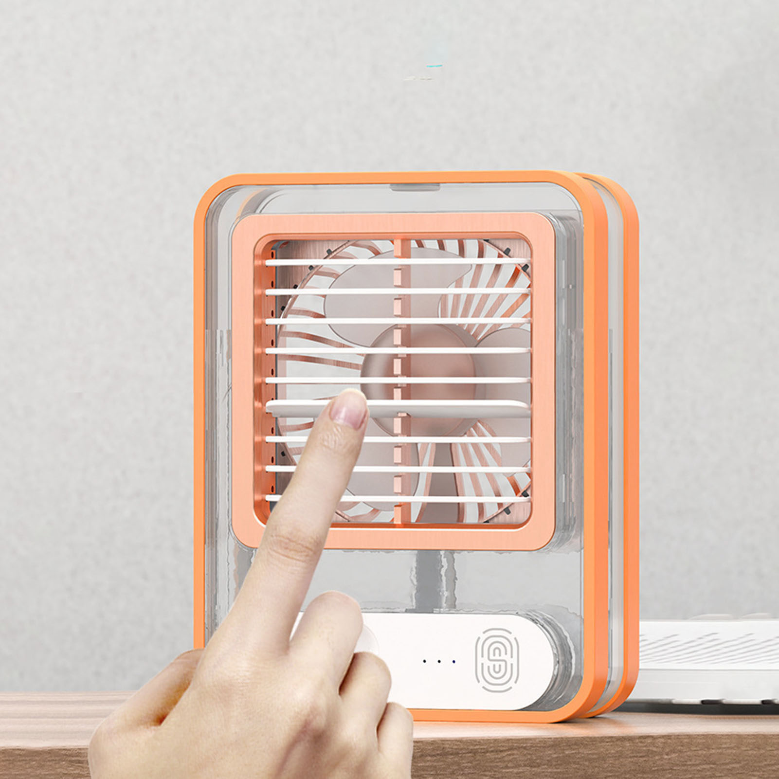 Usb-tischventilator Mit Sprühfunktion, Mini-kühler Für Studenten, Nachtlicht Und Luftbefeuchter, Orange