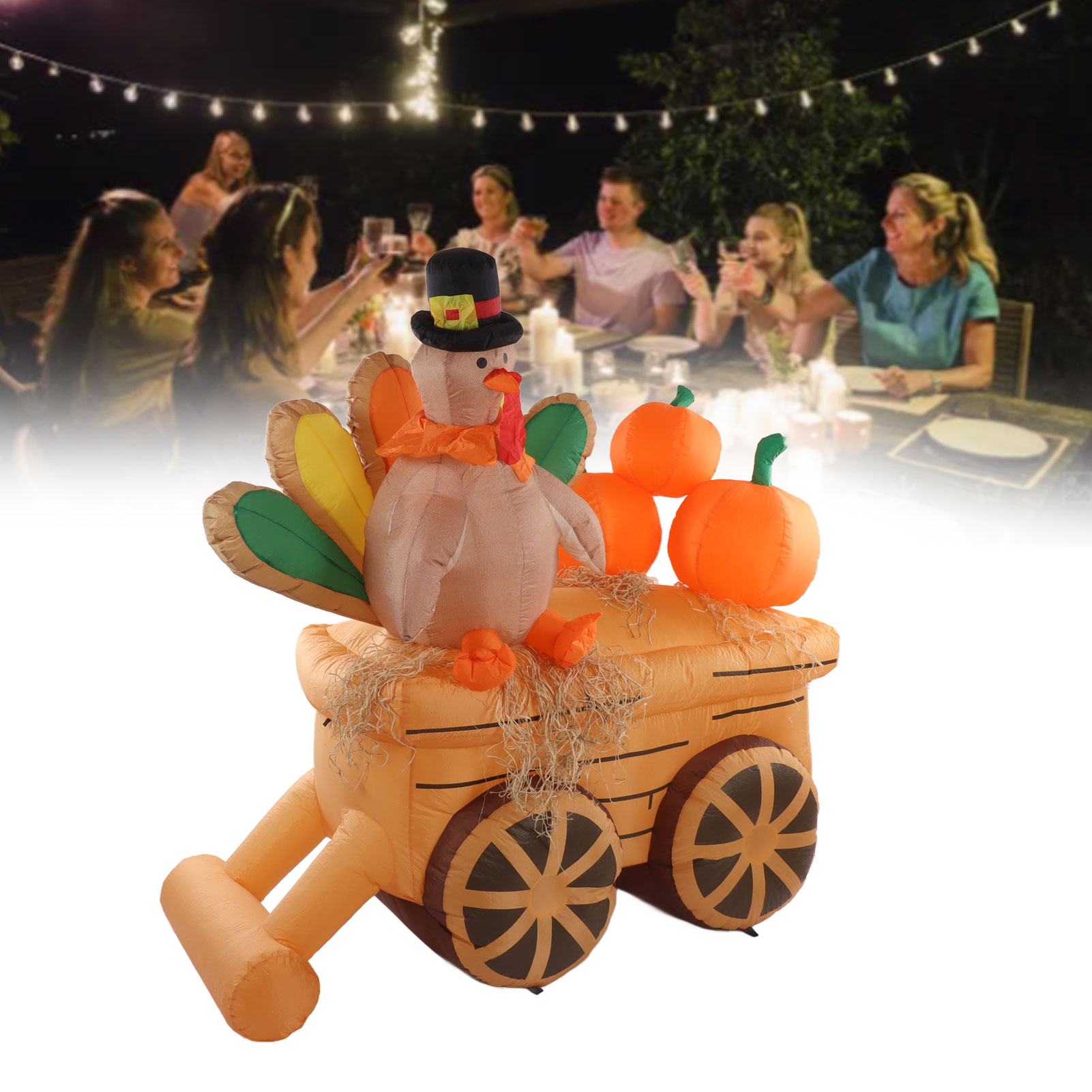Aufblasbarer Truthahn- Und Kürbiswagen Mit Led-beleuchtung, Ideal Für Erntedankfeste Und Thanksgiving. Europäischer Standard 220–240 V.