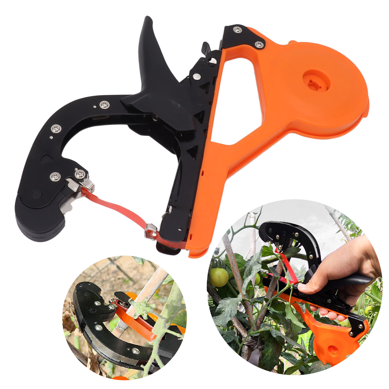Orangefarbene, Ellenbogenförmige Rankenbindemaschine, Bindewerkzeug, Nägel Und Klebeband Zum Anbinden Von Tomaten-, Gurken-, Wein- Und Gemüseranken.