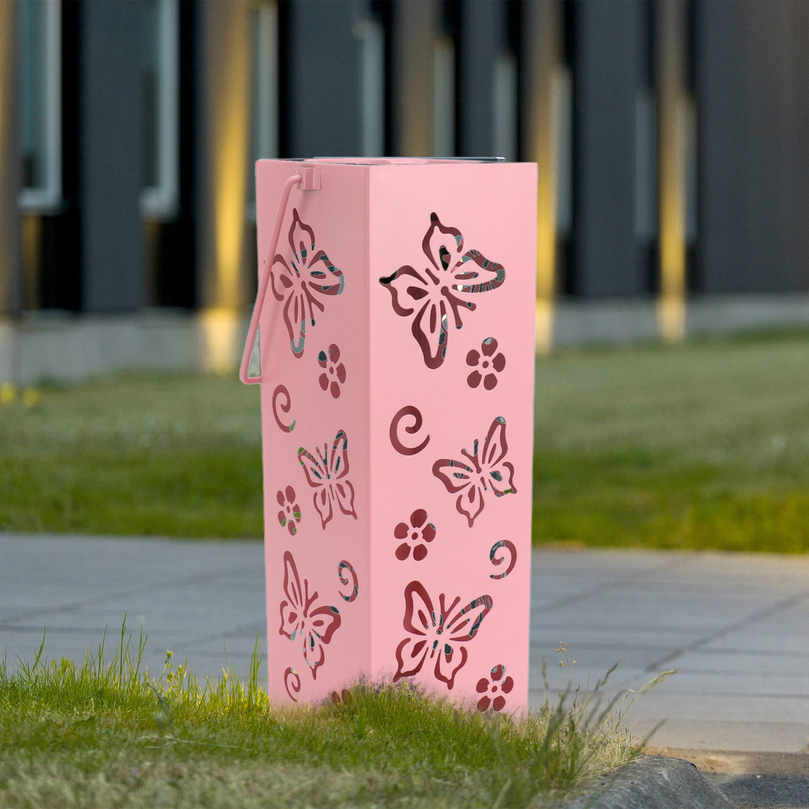 Solar-campinglampe Für Terrasse Und Garten, Schattenspendendes Nachtlicht, Quadratische Dekolaterne, Wasserdichte Led-hängeleuchte Für Die Gartengestaltung, Rosa.