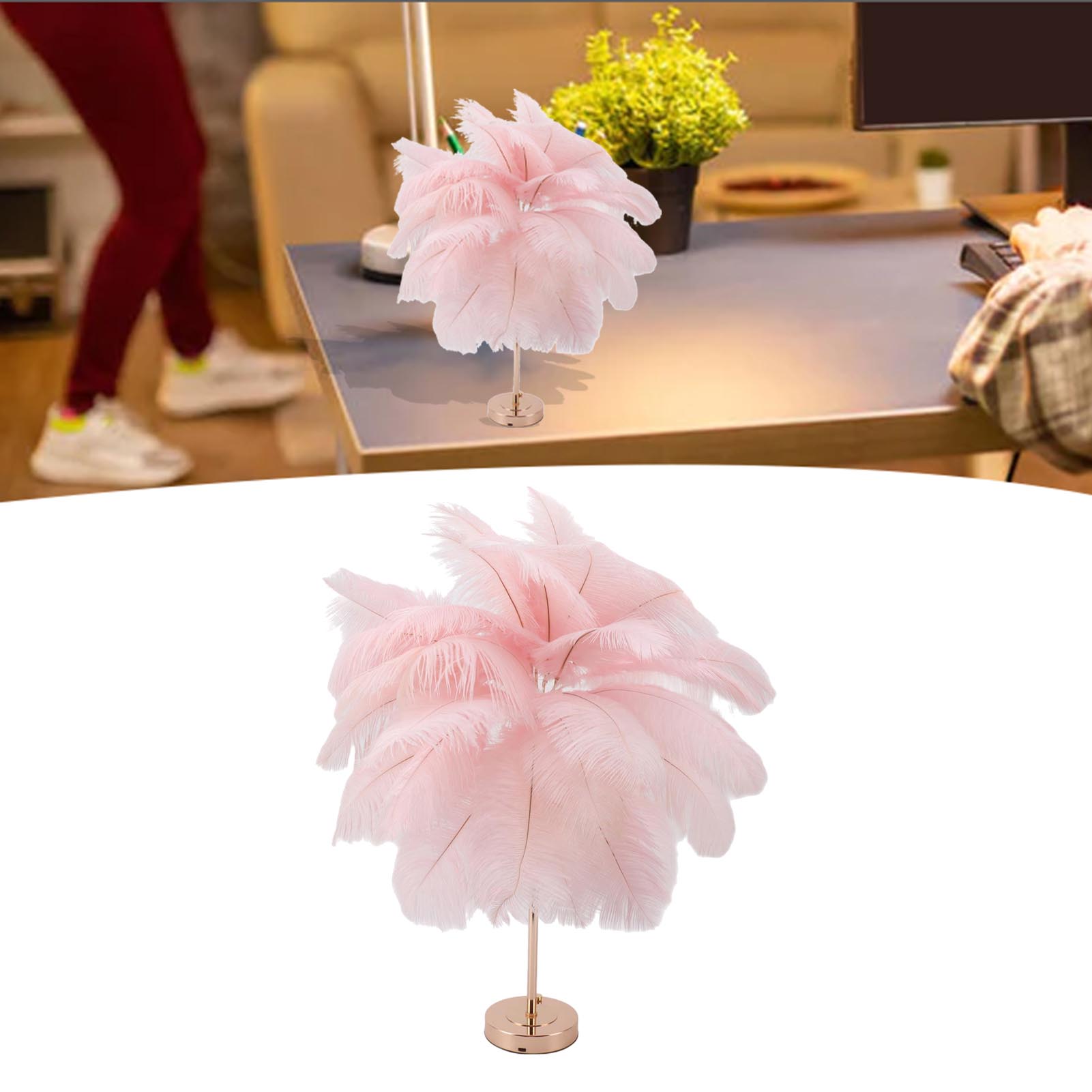 Tischleuchte Aus Straußenfedern (30er-set), Rosa, Modern Und Kreativ, Wiederaufladbar, Romantisch, Skandinavischer Stil. Ideal Für Die Inneneinrichtung. Nachttischlampe.